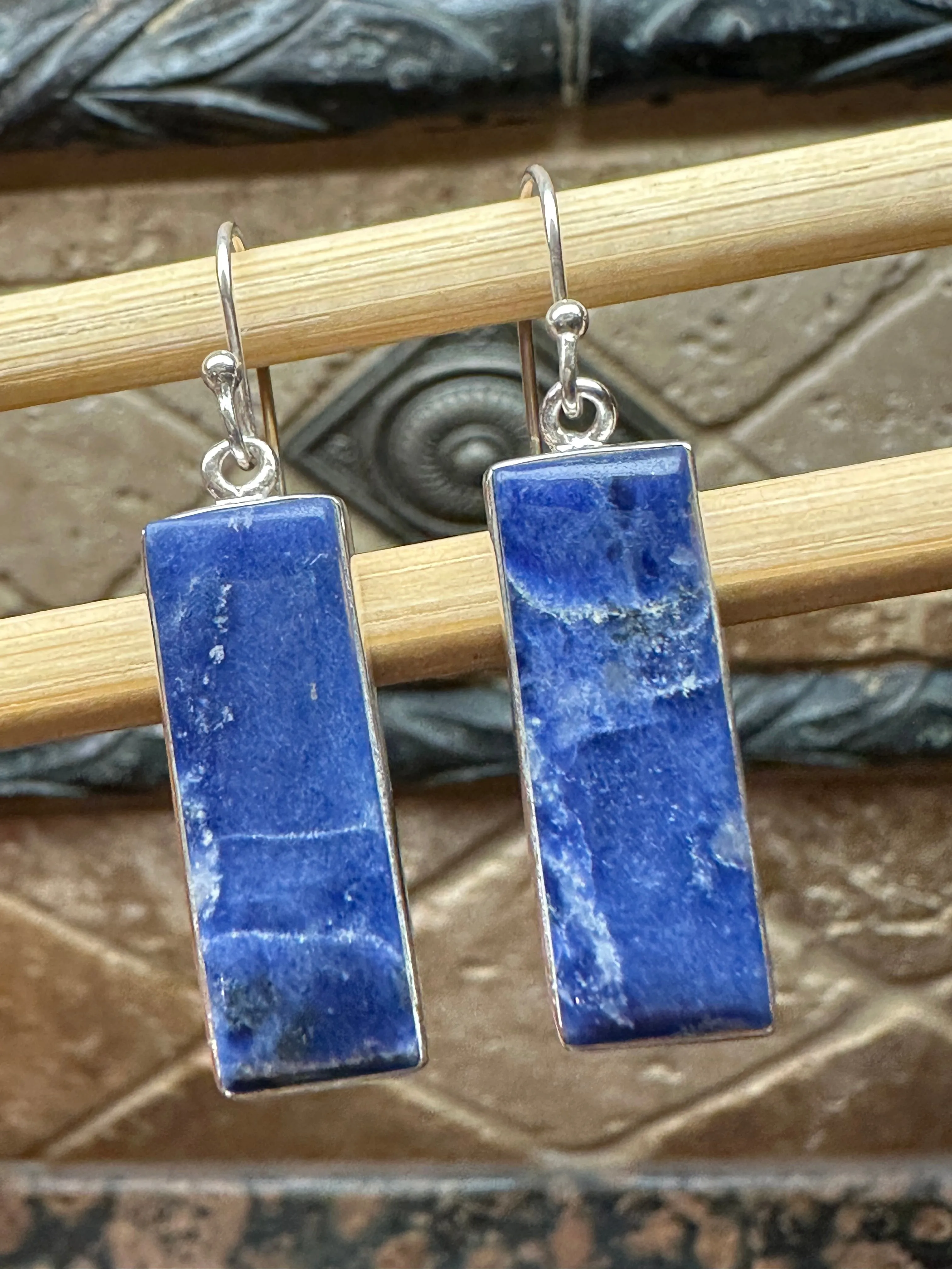 Genuine Blue Sodalite 925 Solid Sterling Silver Earrings 40mm