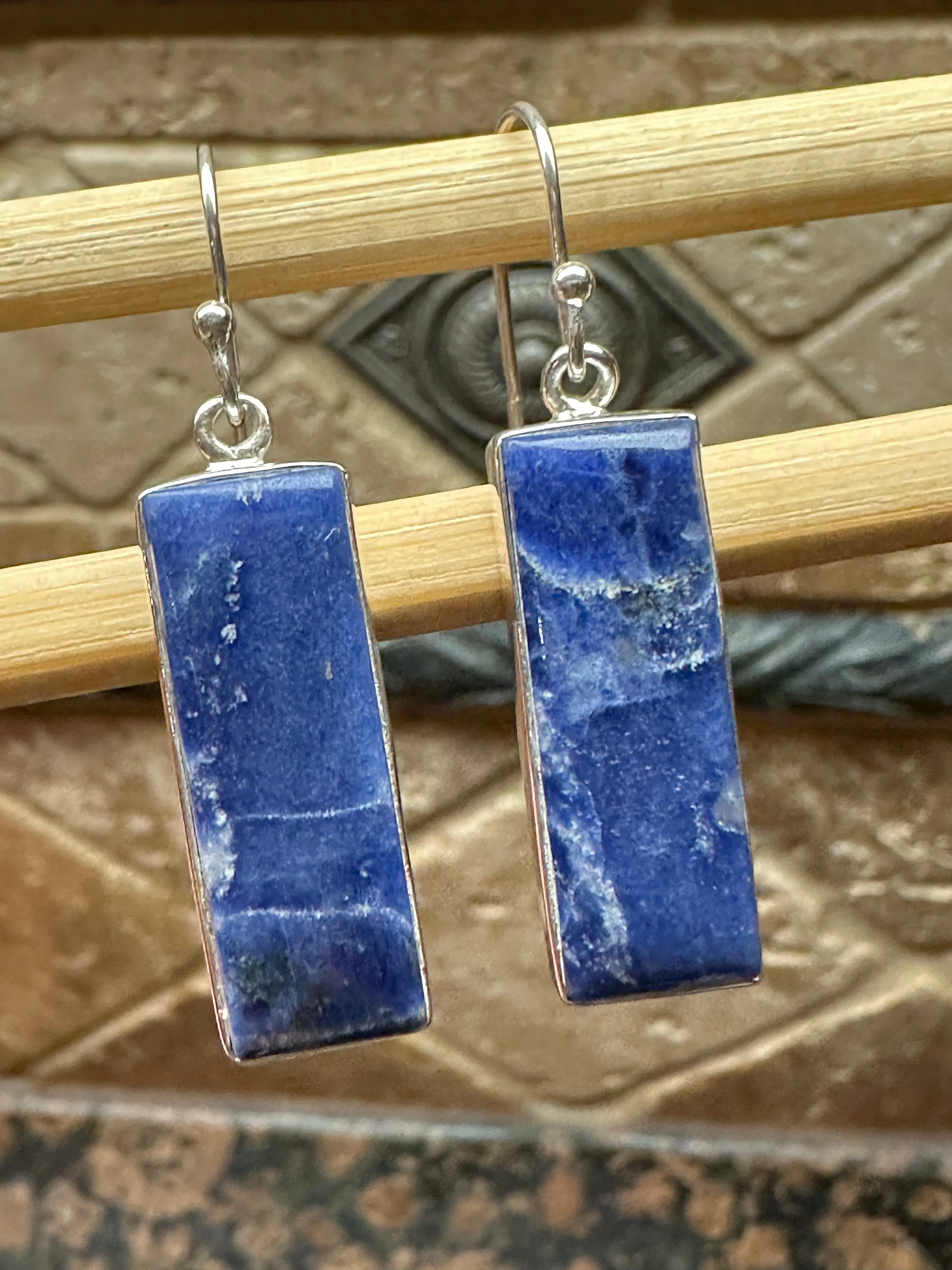 Genuine Blue Sodalite 925 Solid Sterling Silver Earrings 40mm