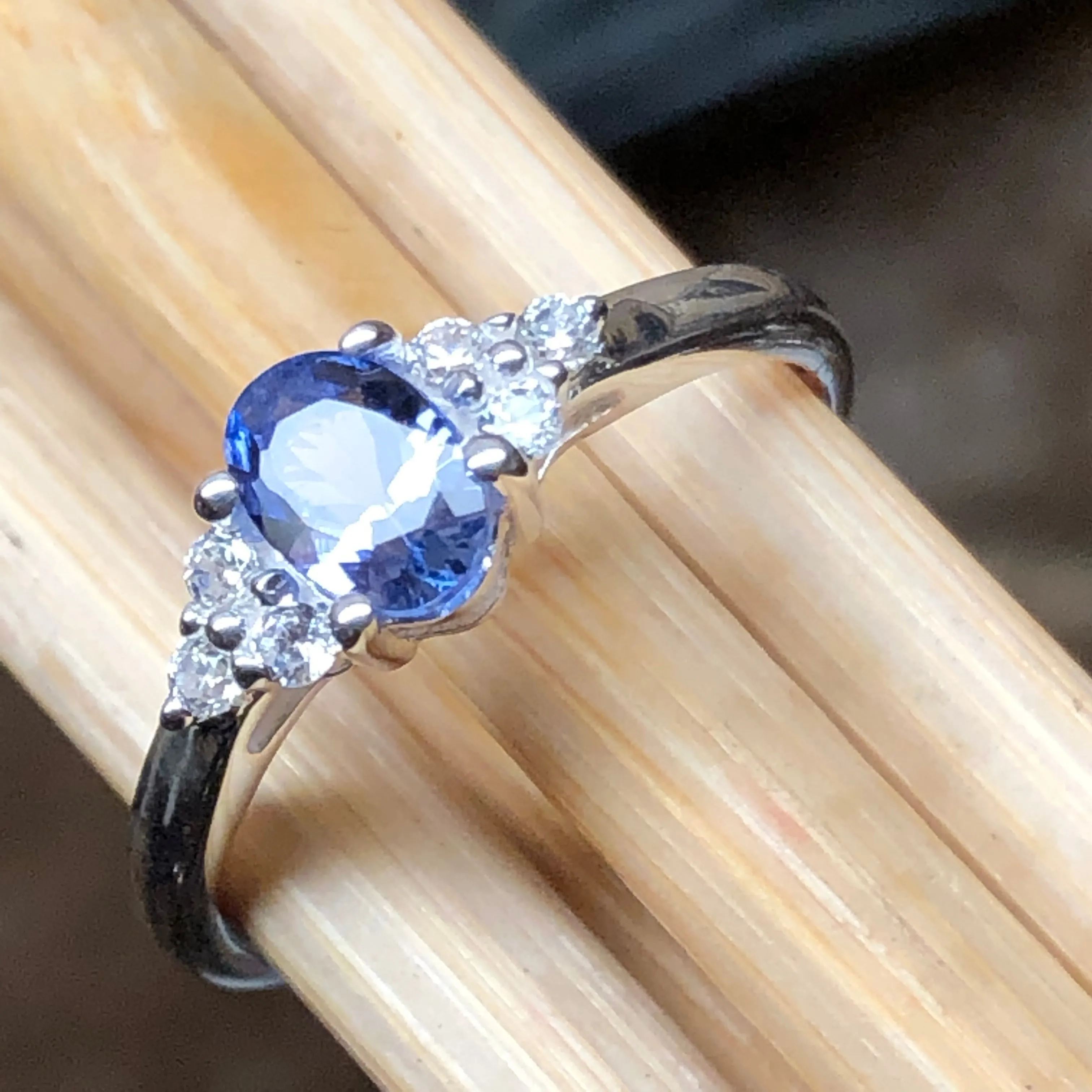 Genuine Blue Tanzanite 925 Solid Sterling Silver Engagement Ring Size 6, 7, 8, 9, 10