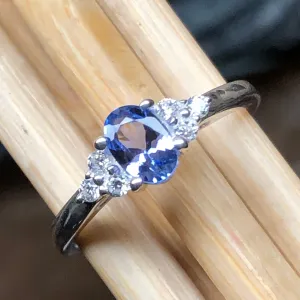 Genuine Blue Tanzanite 925 Solid Sterling Silver Engagement Ring Size 6, 7, 8, 9, 10
