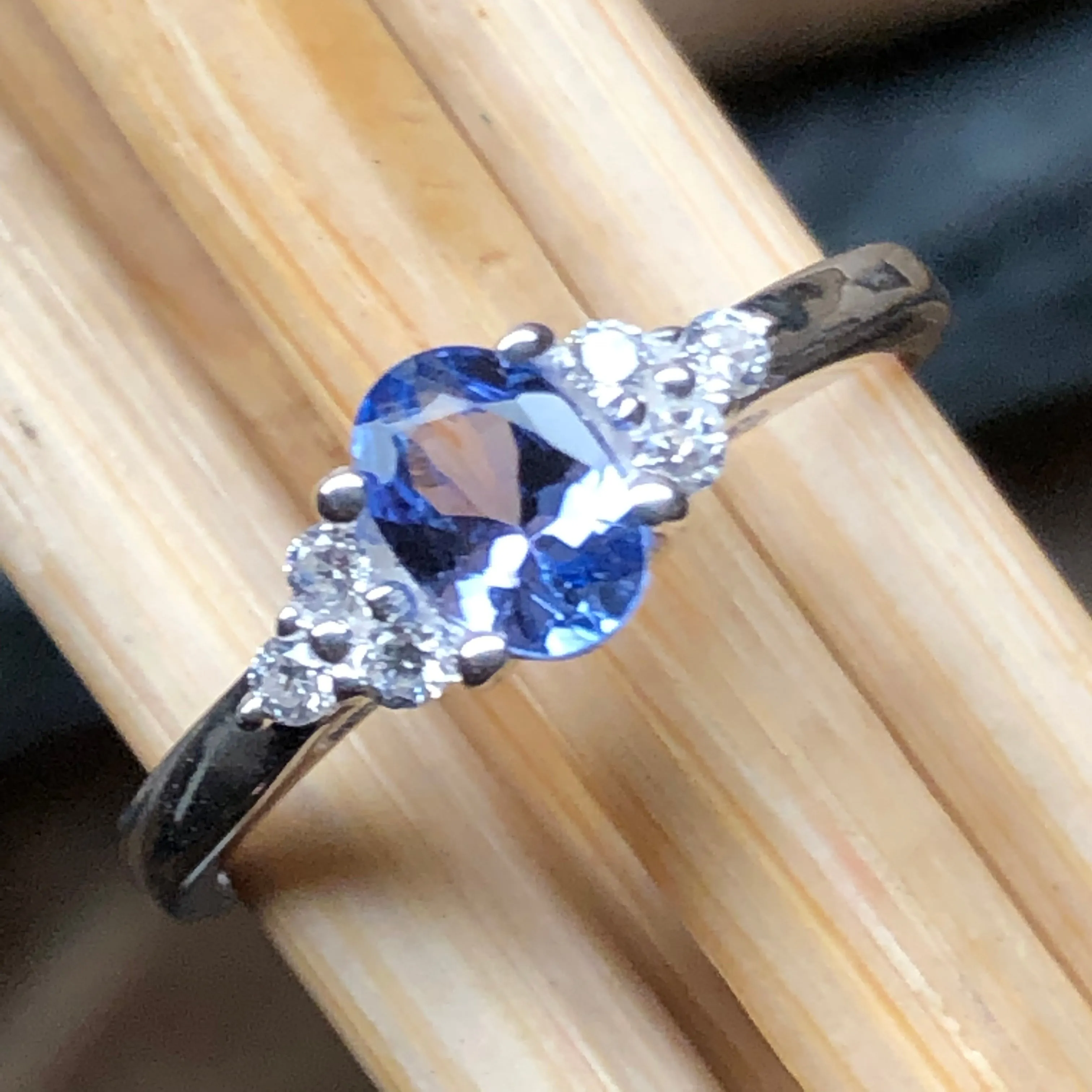 Genuine Blue Tanzanite 925 Solid Sterling Silver Engagement Ring Size 6, 7, 8, 9, 10