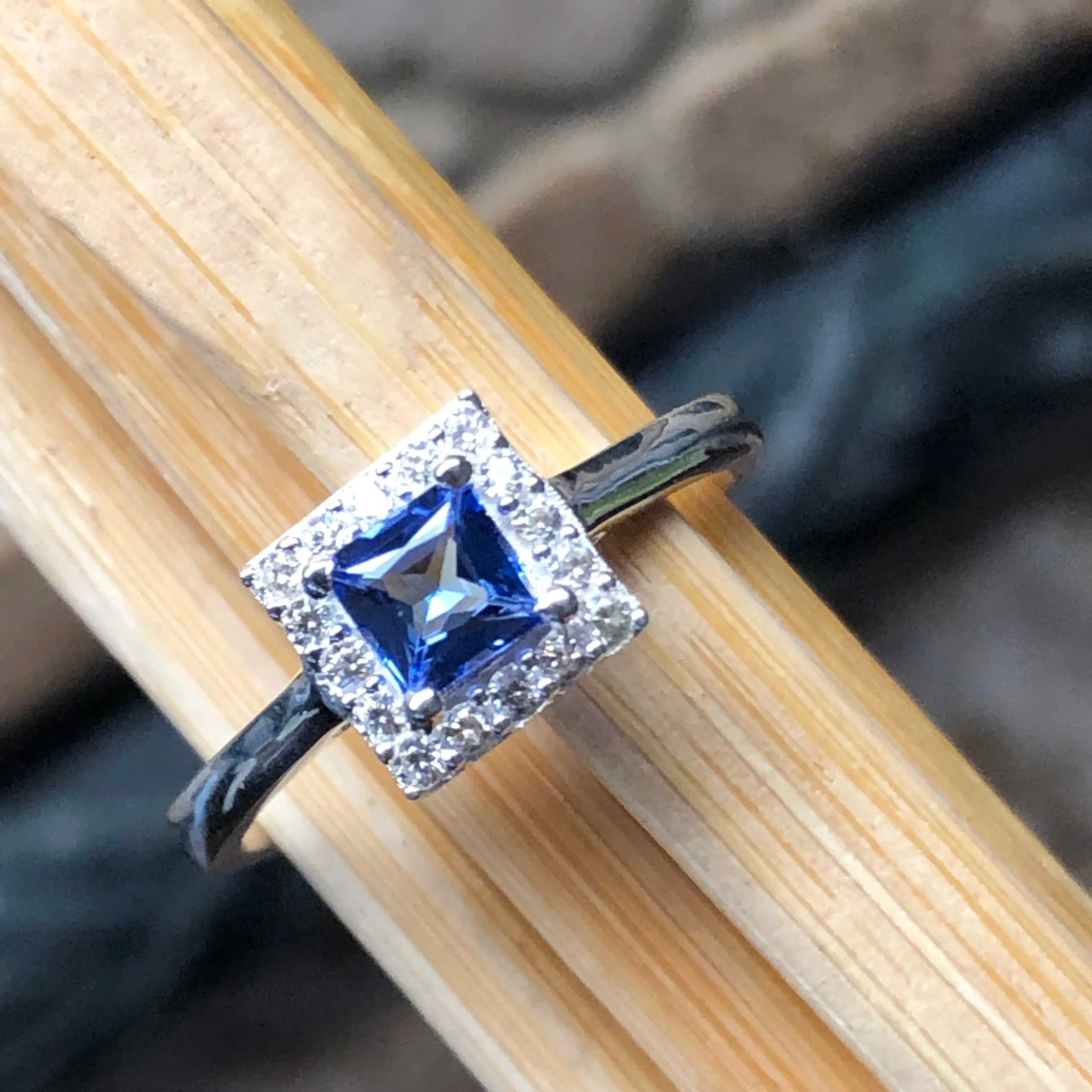 Genuine Blue Tanzanite 925 Solid Sterling Silver Engagement Ring Size 6, 7, 8, 9