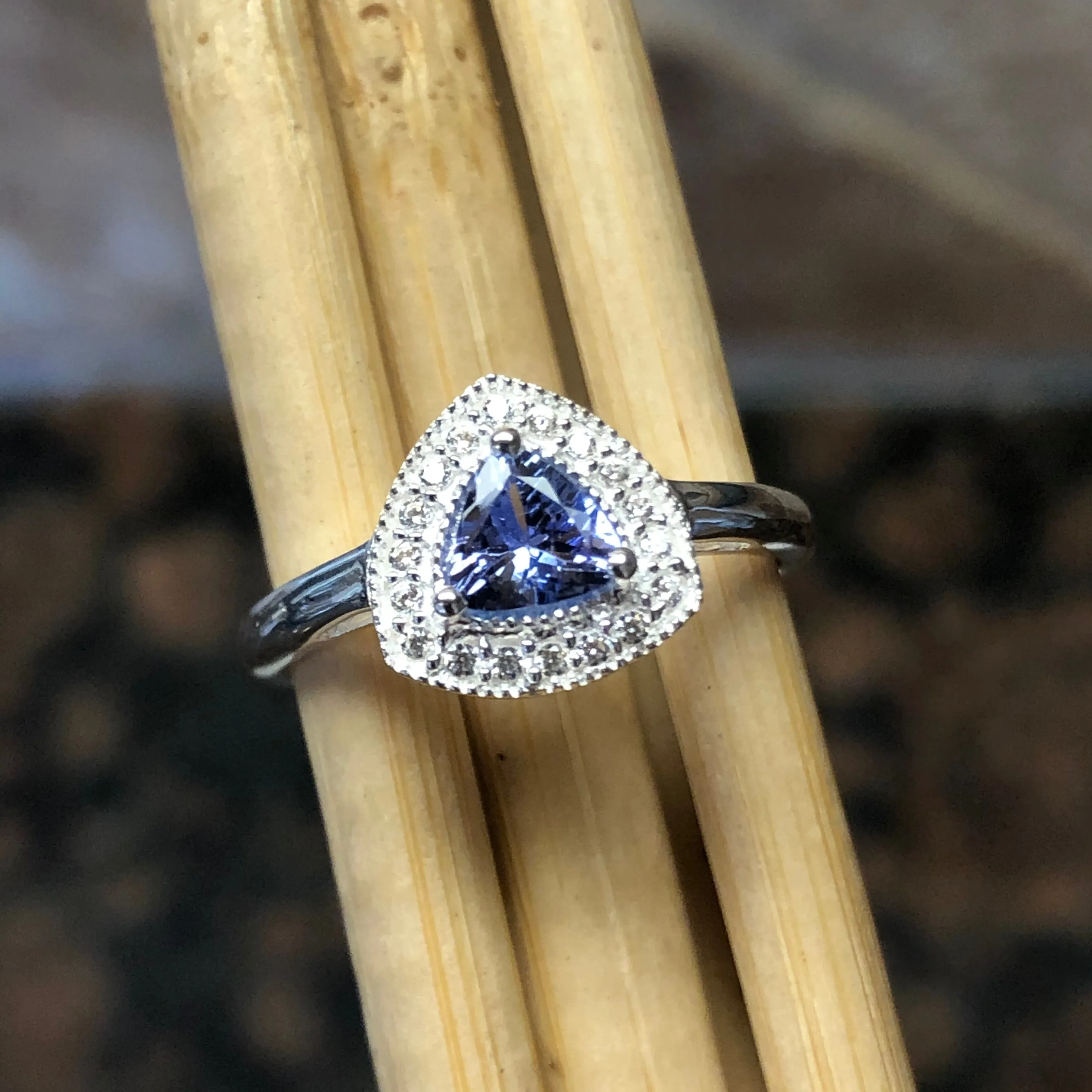 Genuine Blue Tanzanite 925 Solid Sterling Silver Engagement Ring Size 6, 7, 8, 9