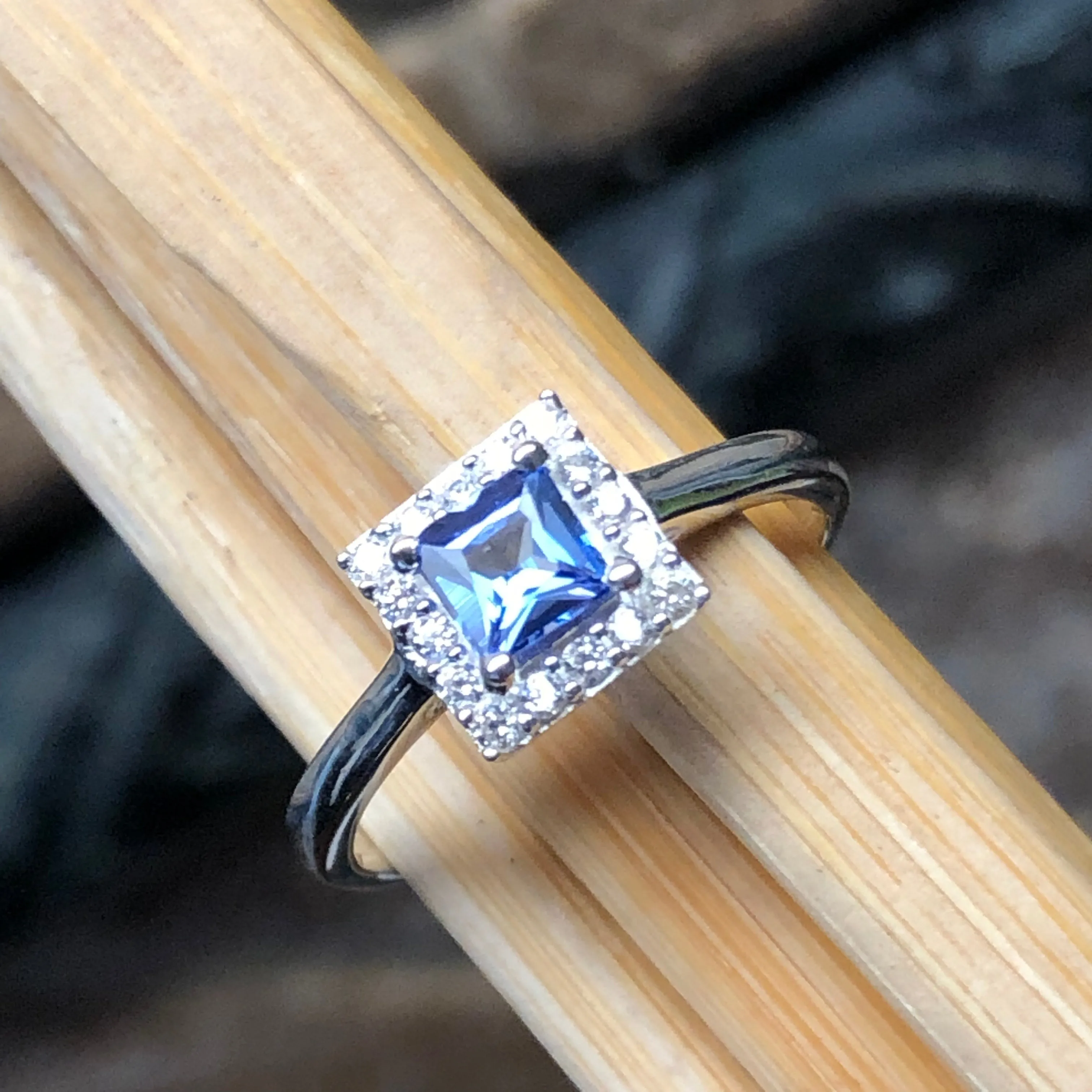 Genuine Blue Tanzanite 925 Solid Sterling Silver Engagement Ring Size 6, 7, 8, 9