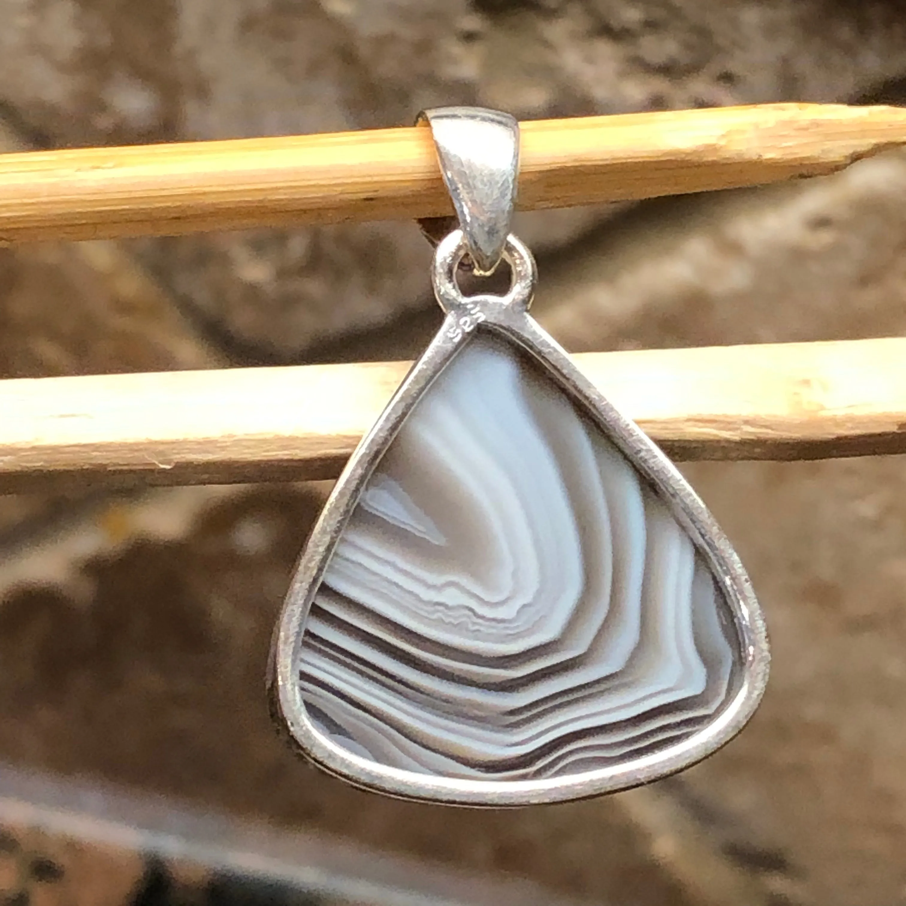 Genuine Botswana Agate 925 Solid Sterling Silver Pendant 40mm