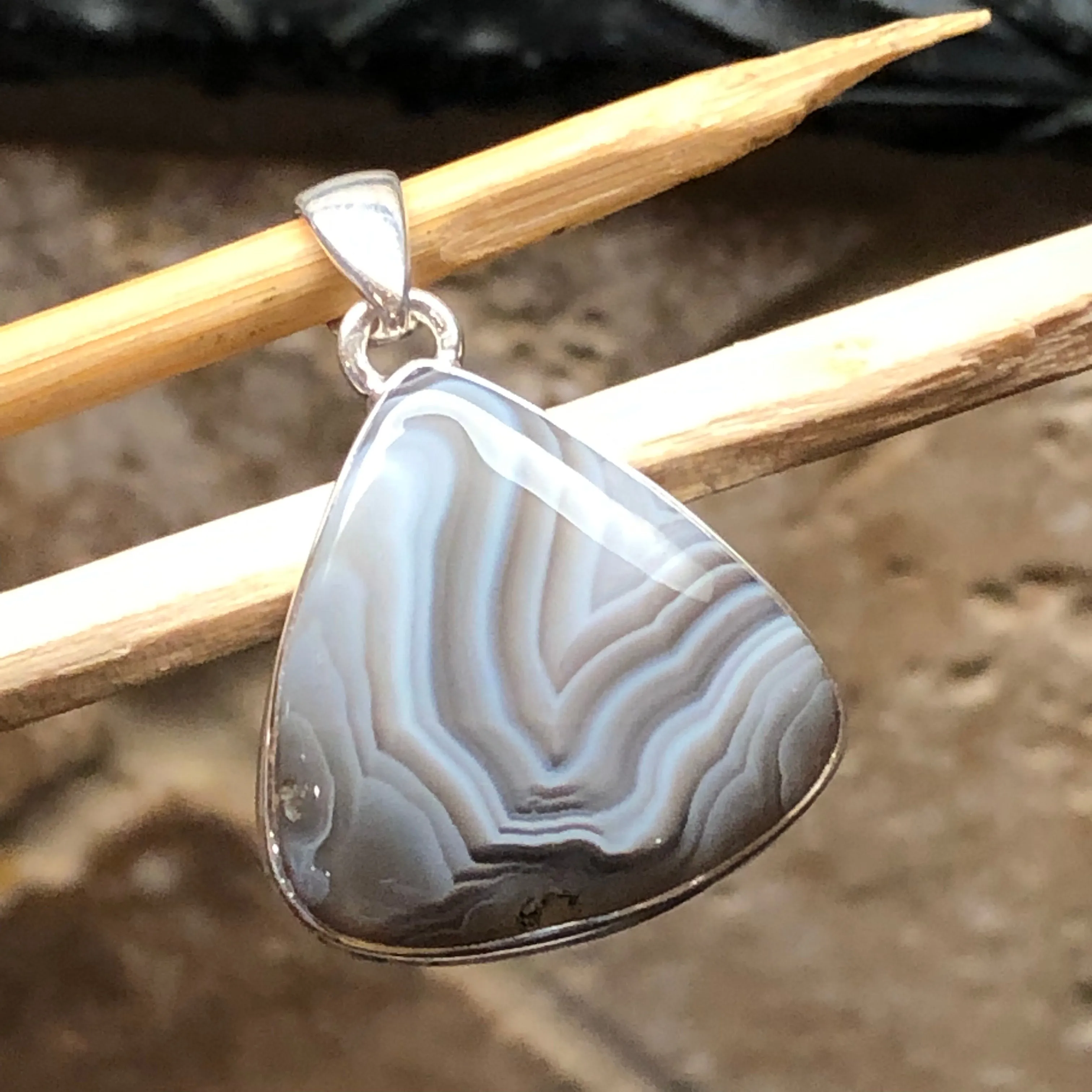 Genuine Botswana Agate 925 Solid Sterling Silver Pendant 40mm
