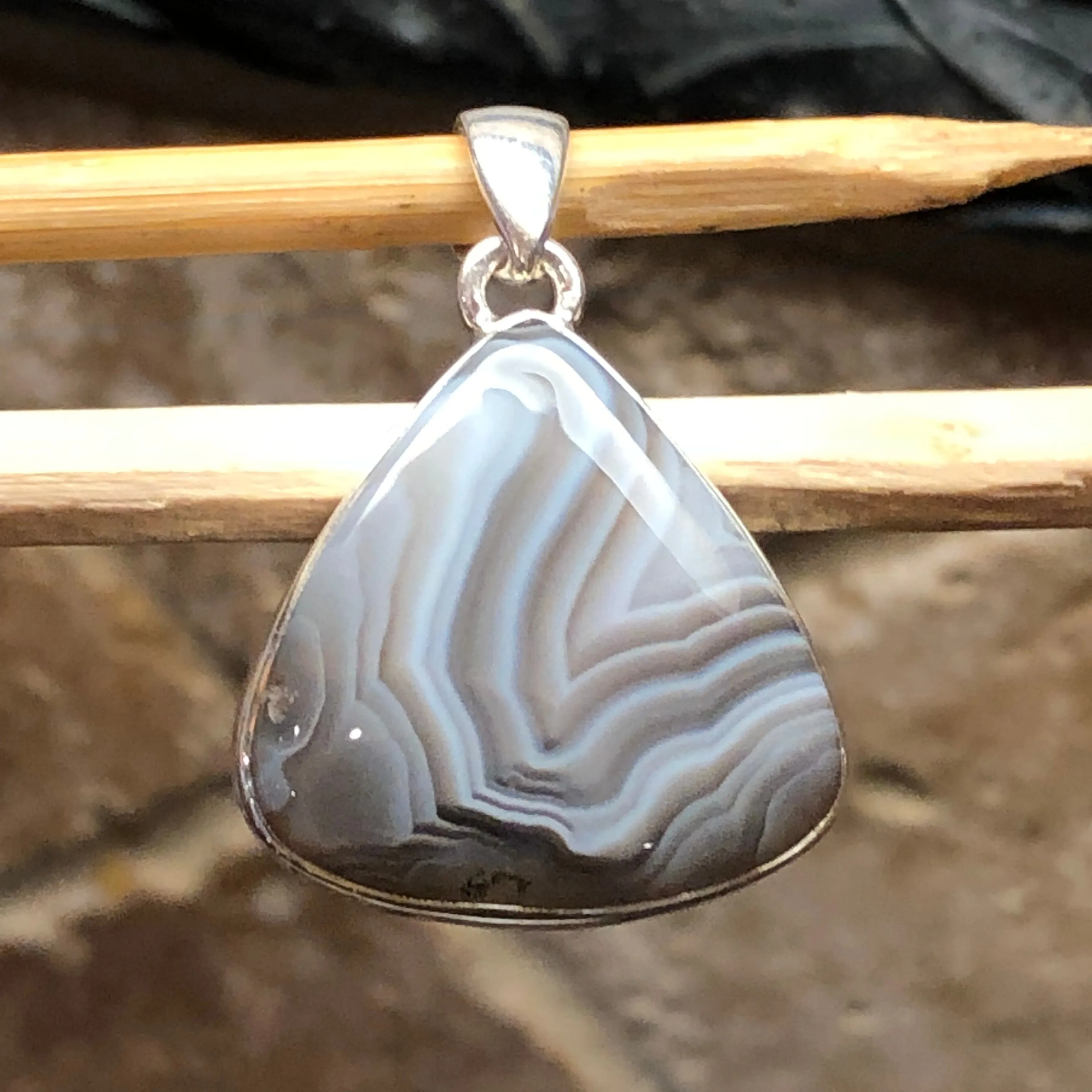 Genuine Botswana Agate 925 Solid Sterling Silver Pendant 40mm