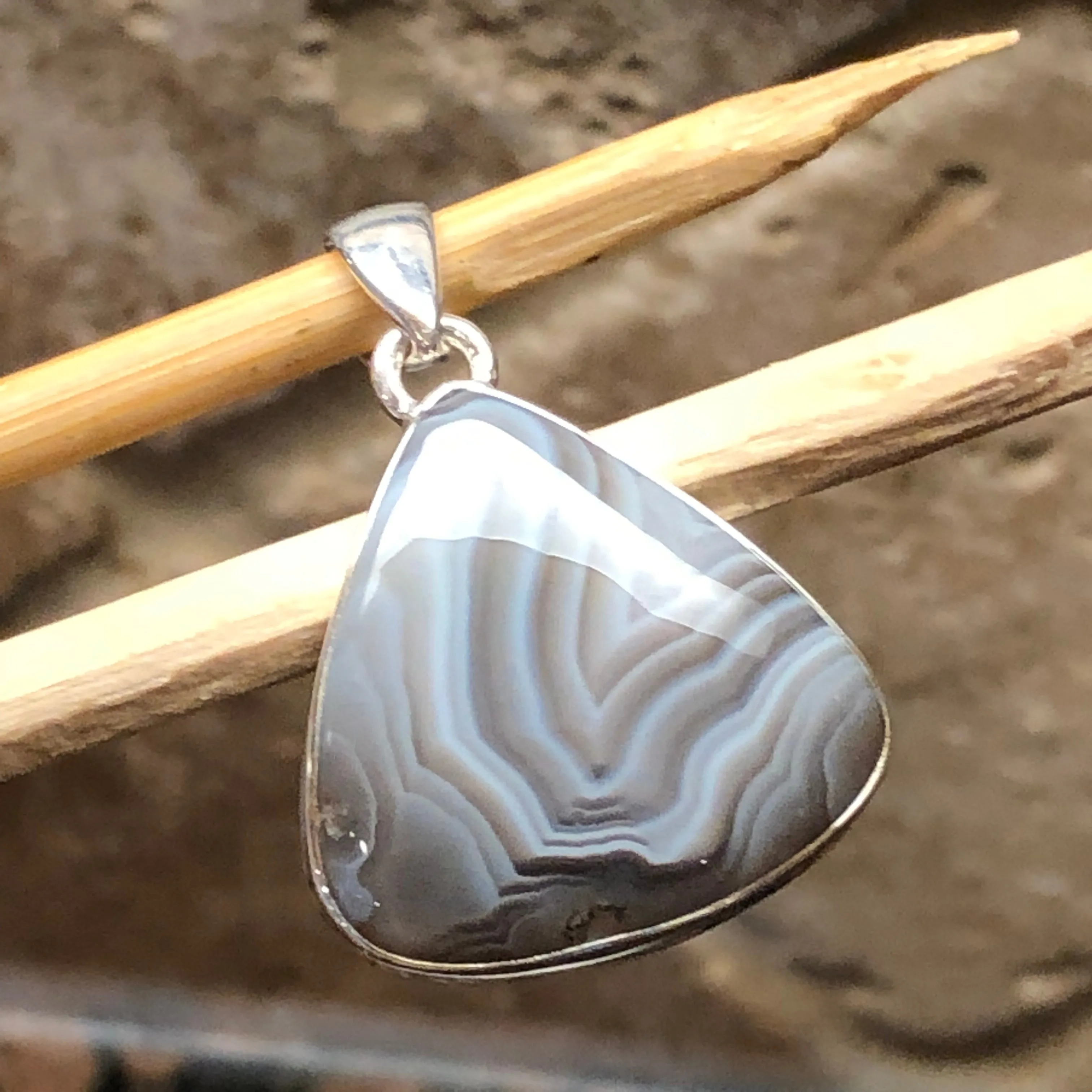Genuine Botswana Agate 925 Solid Sterling Silver Pendant 40mm