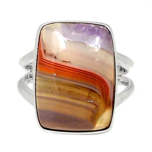 Genuine Botswana Agate 925 Solid Sterling Silver Ring Size 8.25