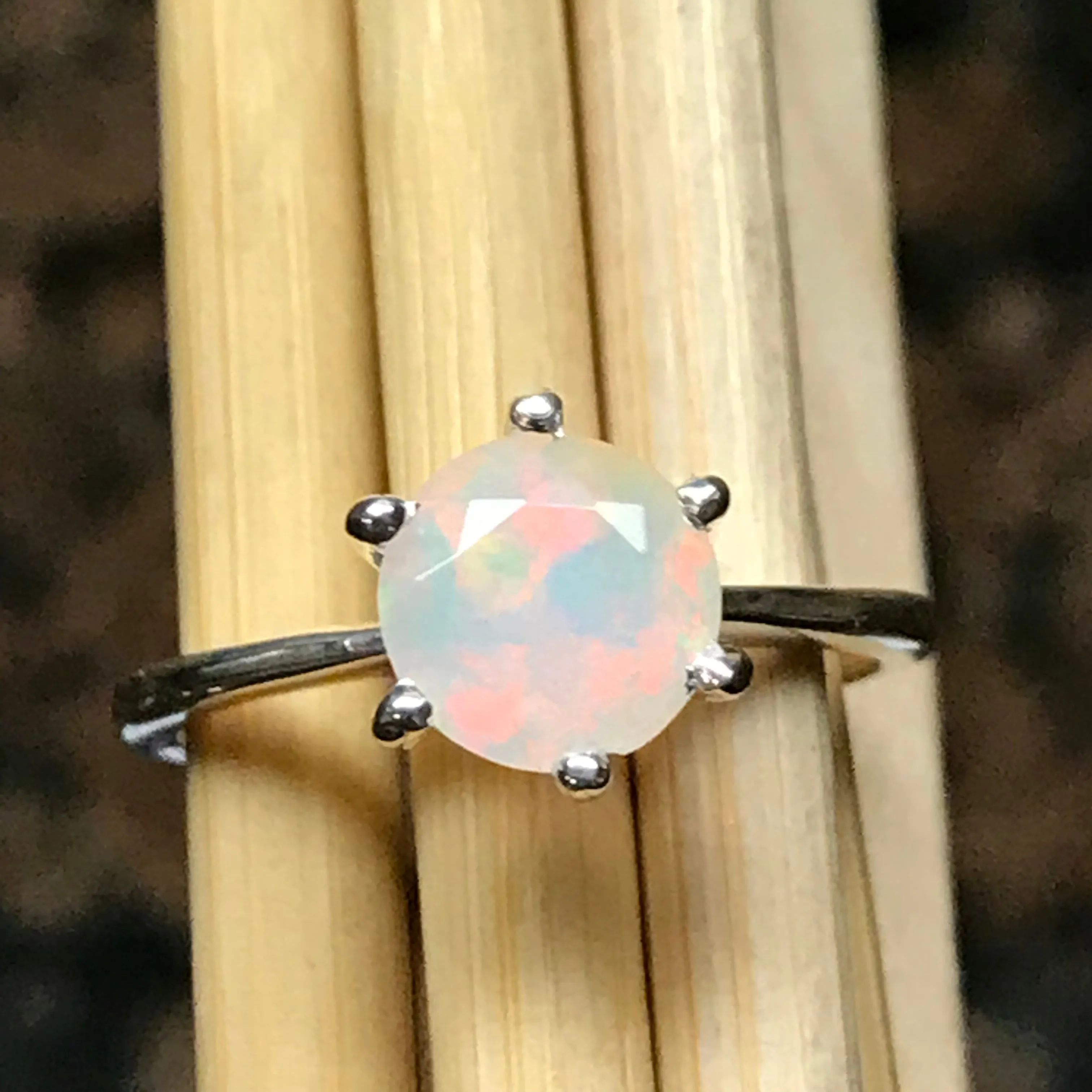 Genuine Ethiopian Opal 925 Solid Sterling Silver Engagement Ring Size 5, 6, 7, 8, 9