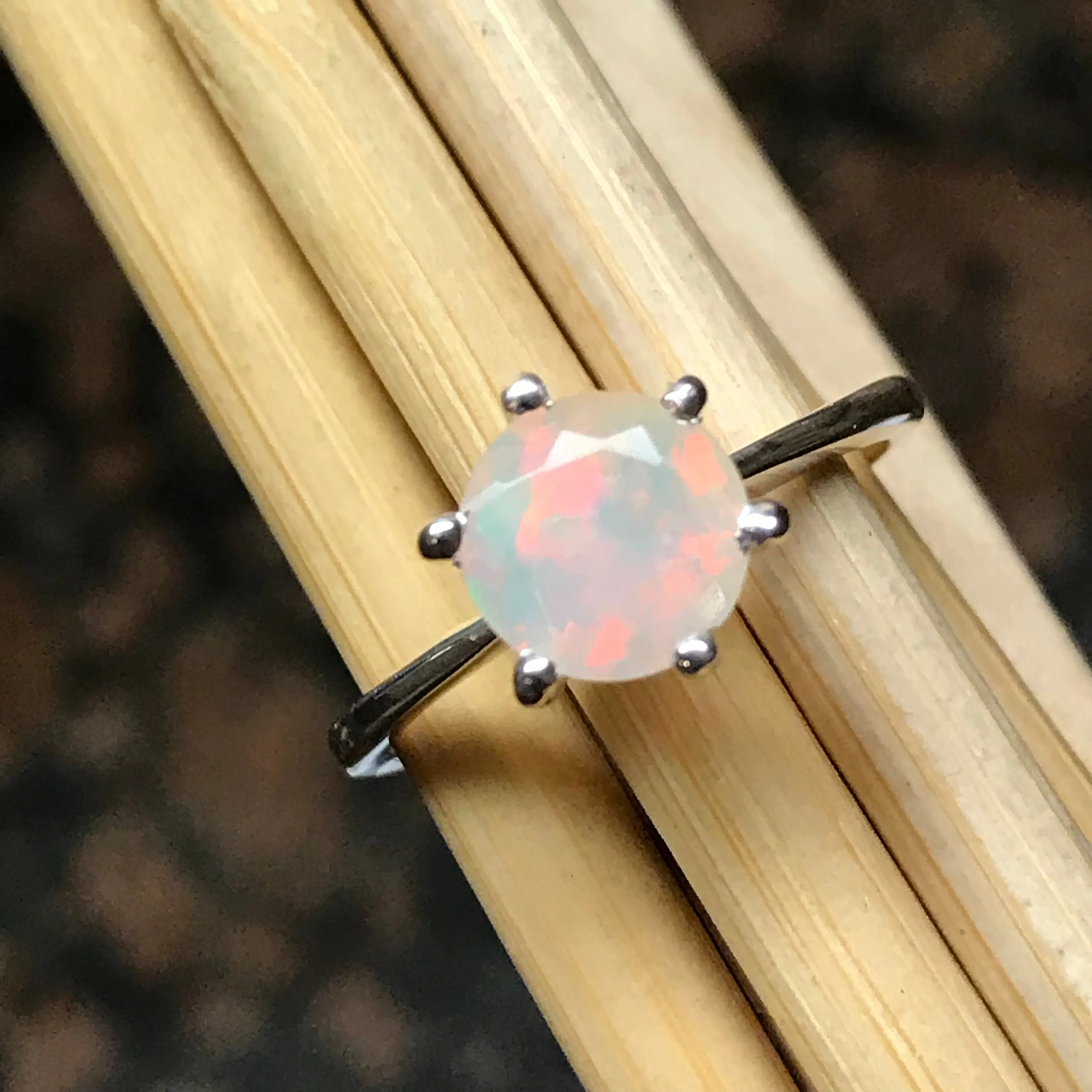 Genuine Ethiopian Opal 925 Solid Sterling Silver Engagement Ring Size 5, 6, 7, 8, 9