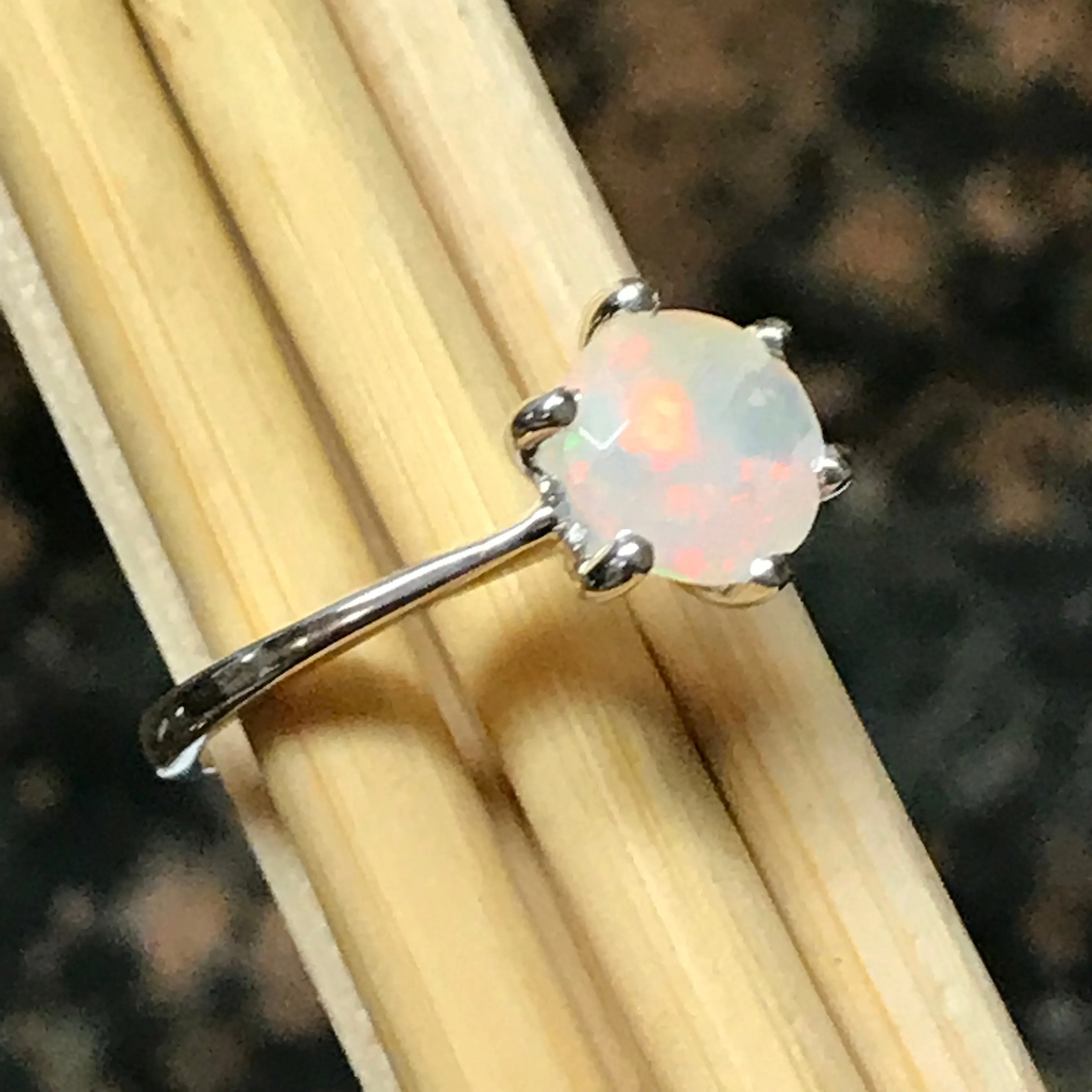 Genuine Ethiopian Opal 925 Solid Sterling Silver Engagement Ring Size 5, 6, 7, 8, 9