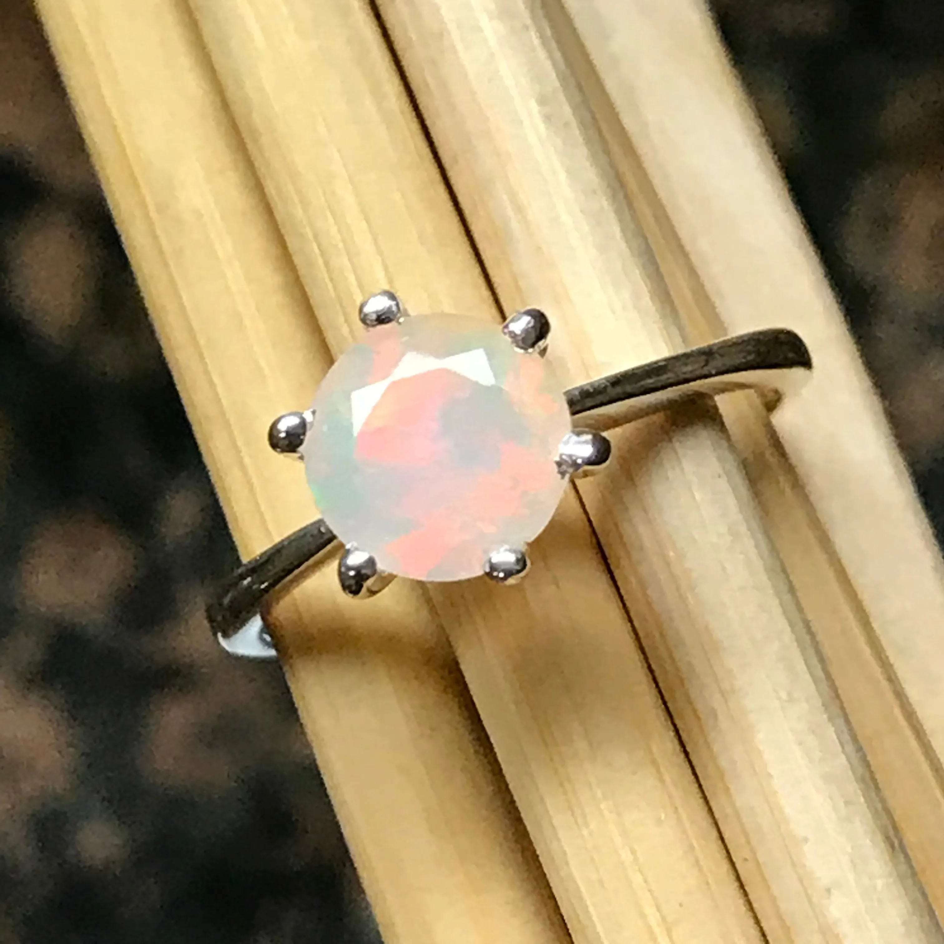 Genuine Ethiopian Opal 925 Solid Sterling Silver Engagement Ring Size 5, 6, 7, 8, 9