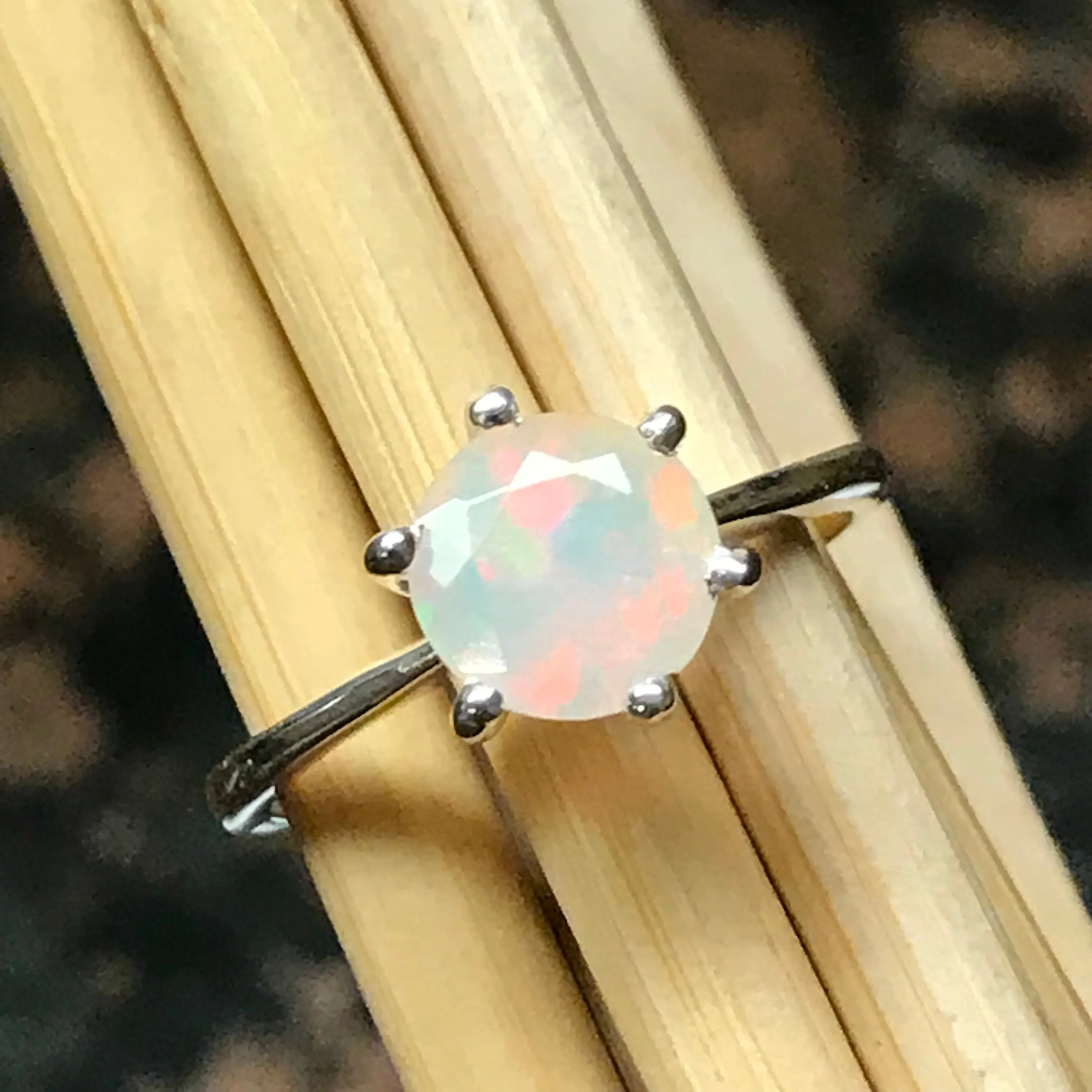 Genuine Ethiopian Opal 925 Solid Sterling Silver Engagement Ring Size 5, 6, 7, 8, 9