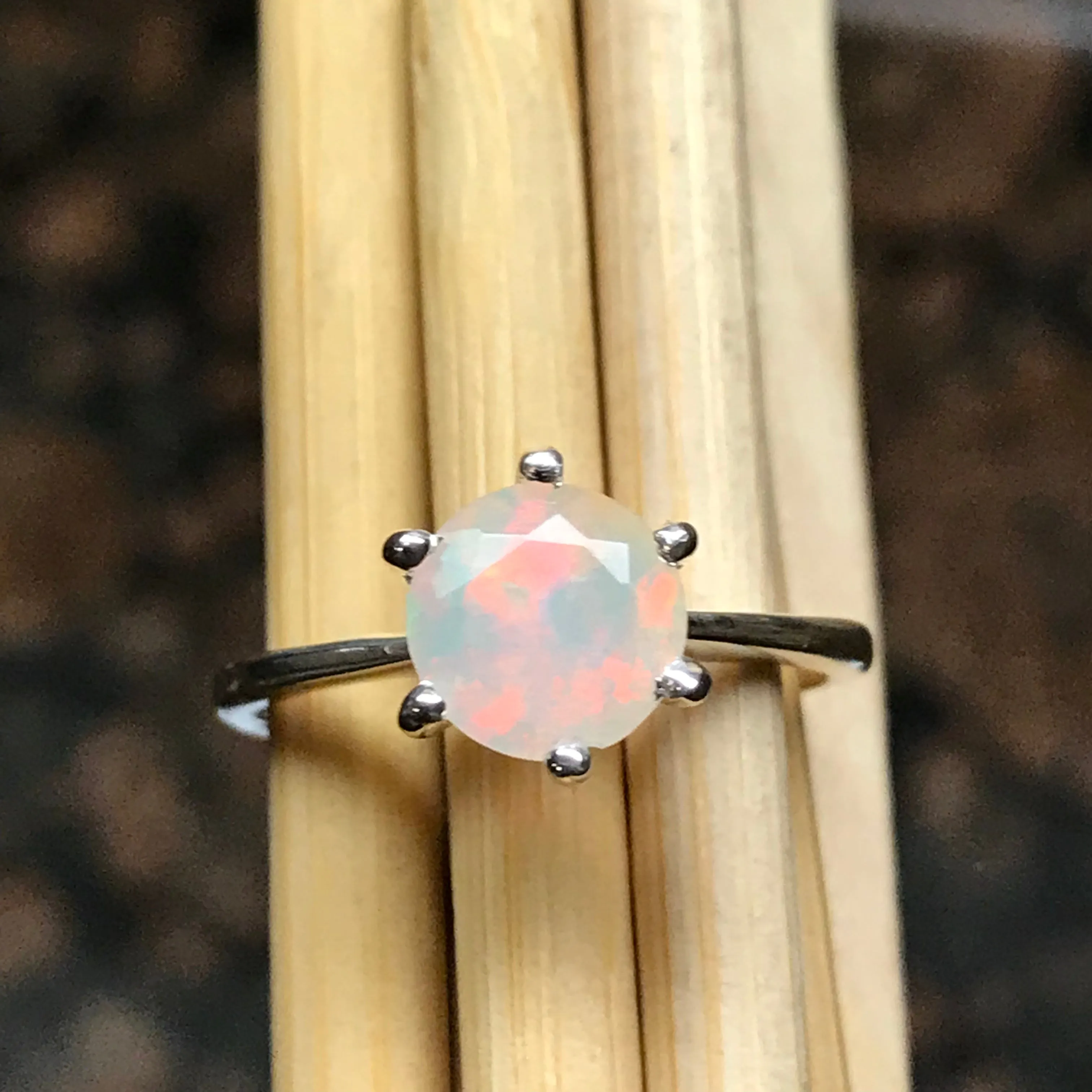 Genuine Ethiopian Opal 925 Solid Sterling Silver Engagement Ring Size 5, 6, 7, 8, 9