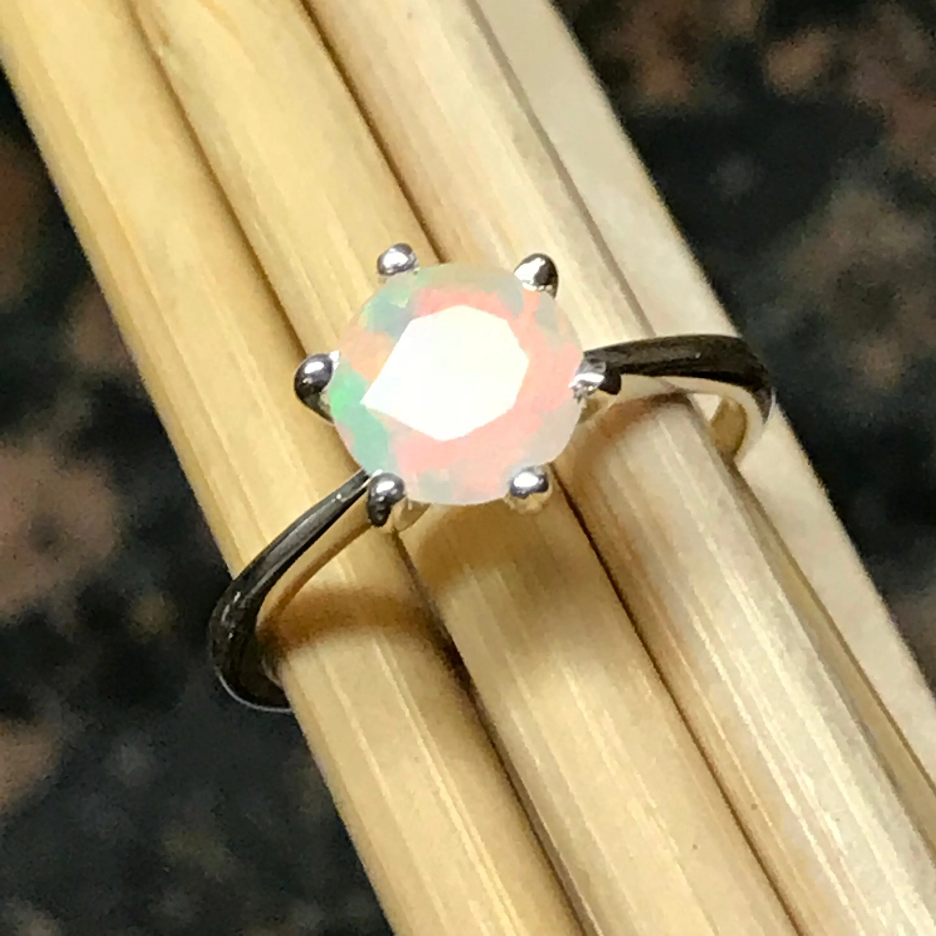 Genuine Ethiopian Opal 925 Solid Sterling Silver Engagement Ring Size 5, 6, 7, 8, 9