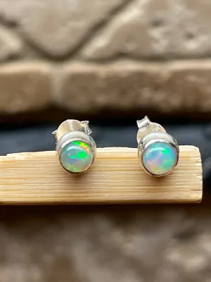 Genuine Ethiopian Opal 925 Solid Sterling Silver Stud Earrings 5mm