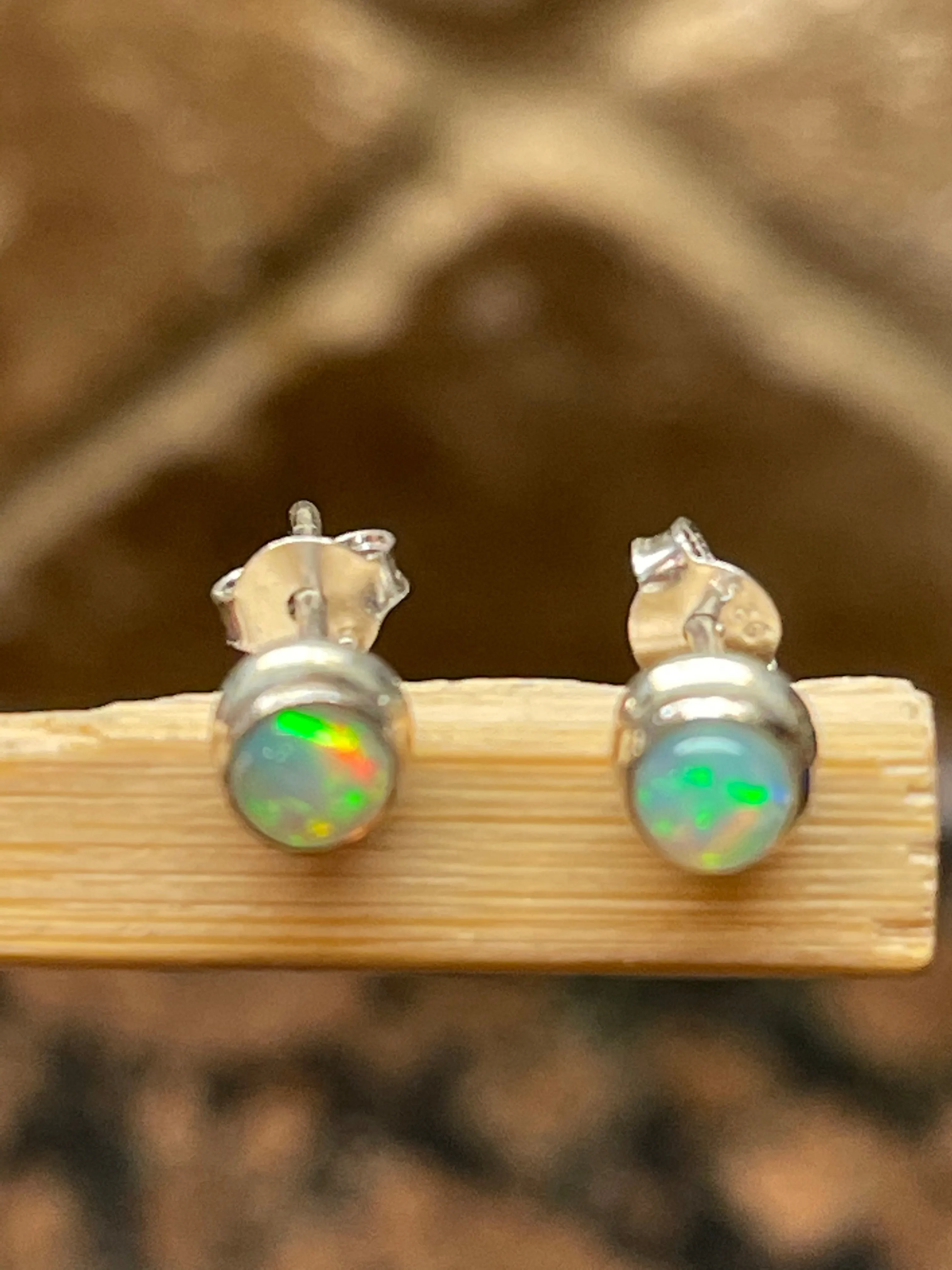 Genuine Ethiopian Opal 925 Solid Sterling Silver Stud Earrings 5mm