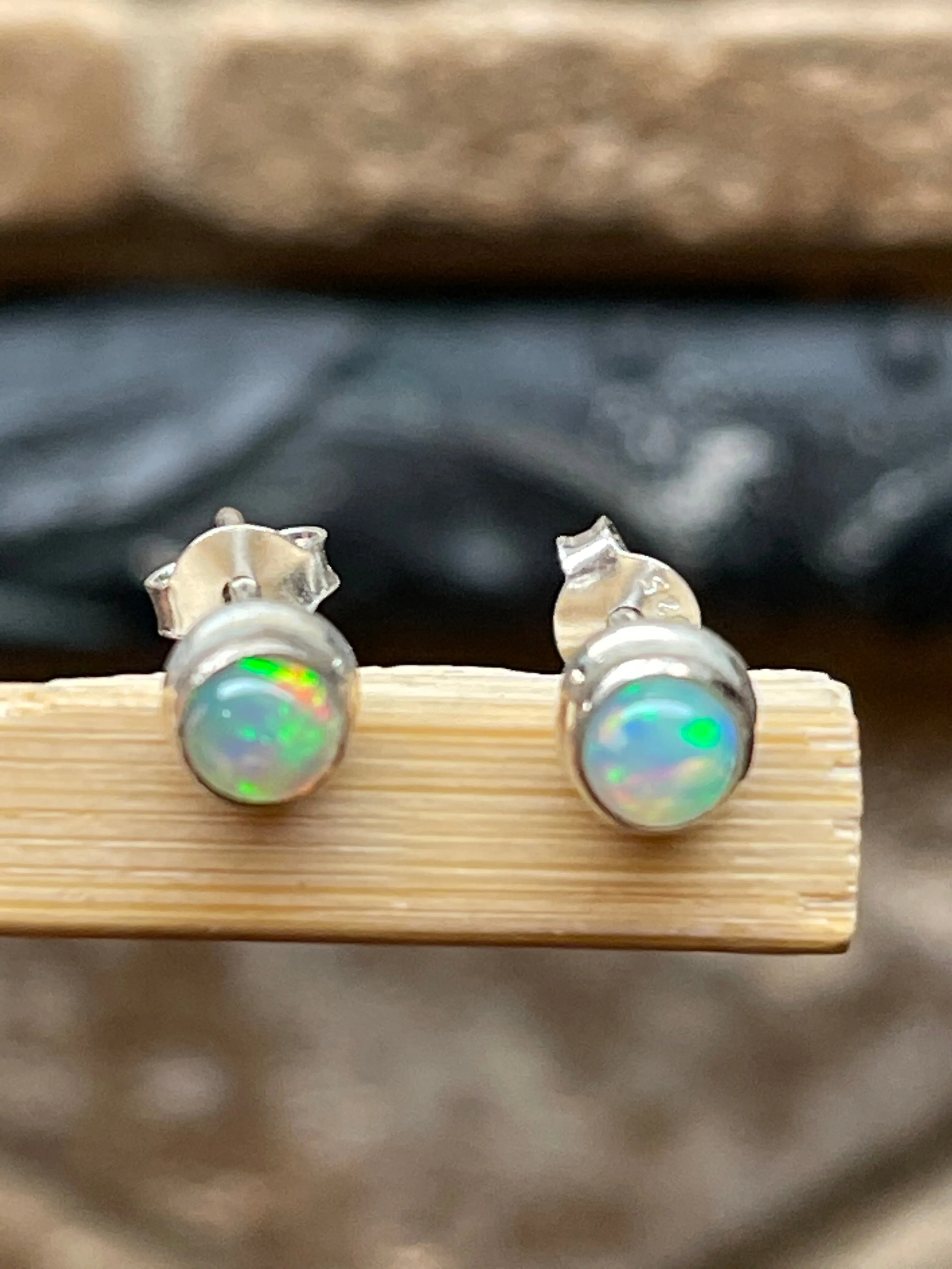 Genuine Ethiopian Opal 925 Solid Sterling Silver Stud Earrings 5mm