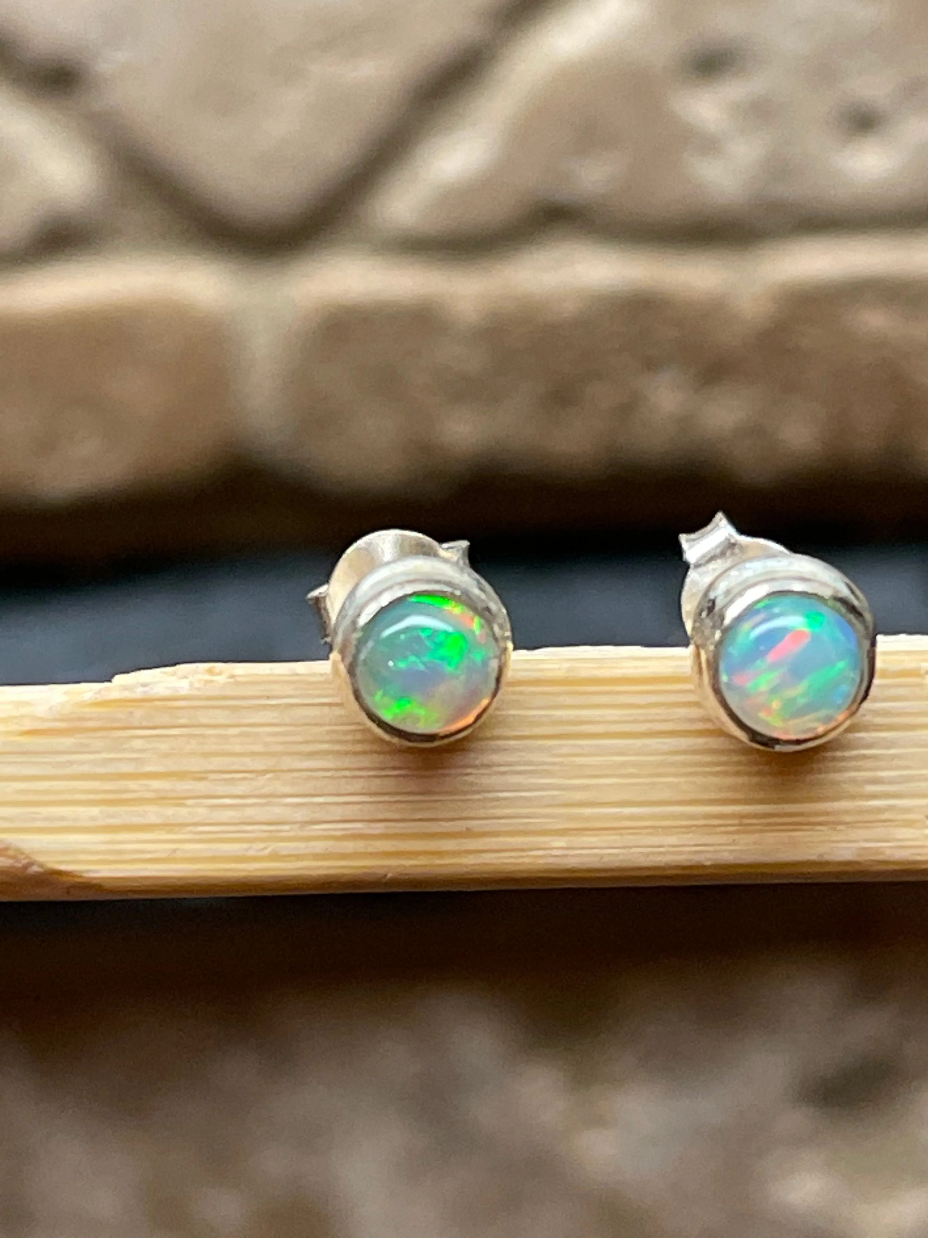 Genuine Ethiopian Opal 925 Solid Sterling Silver Stud Earrings 5mm