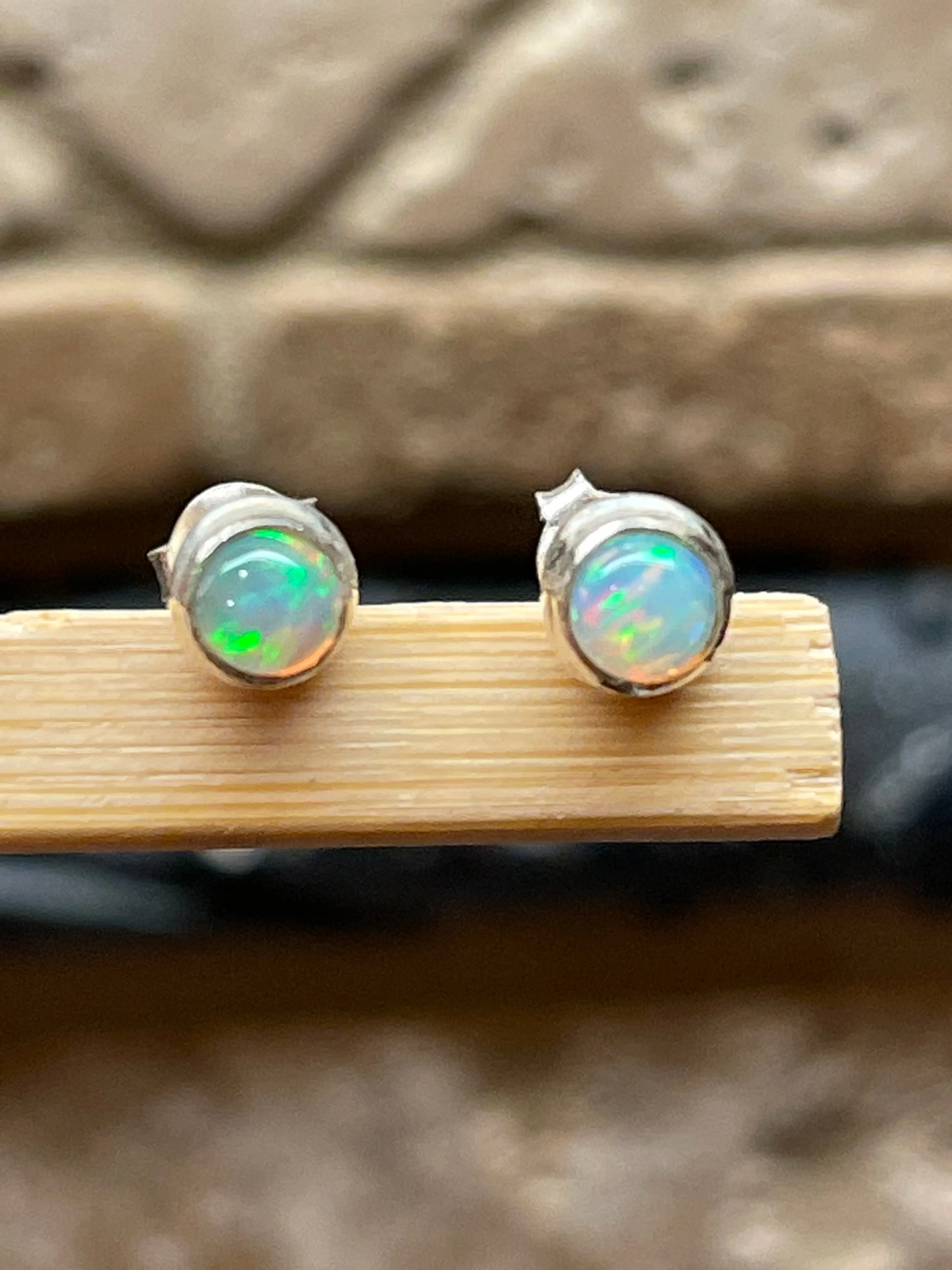 Genuine Ethiopian Opal 925 Solid Sterling Silver Stud Earrings 5mm