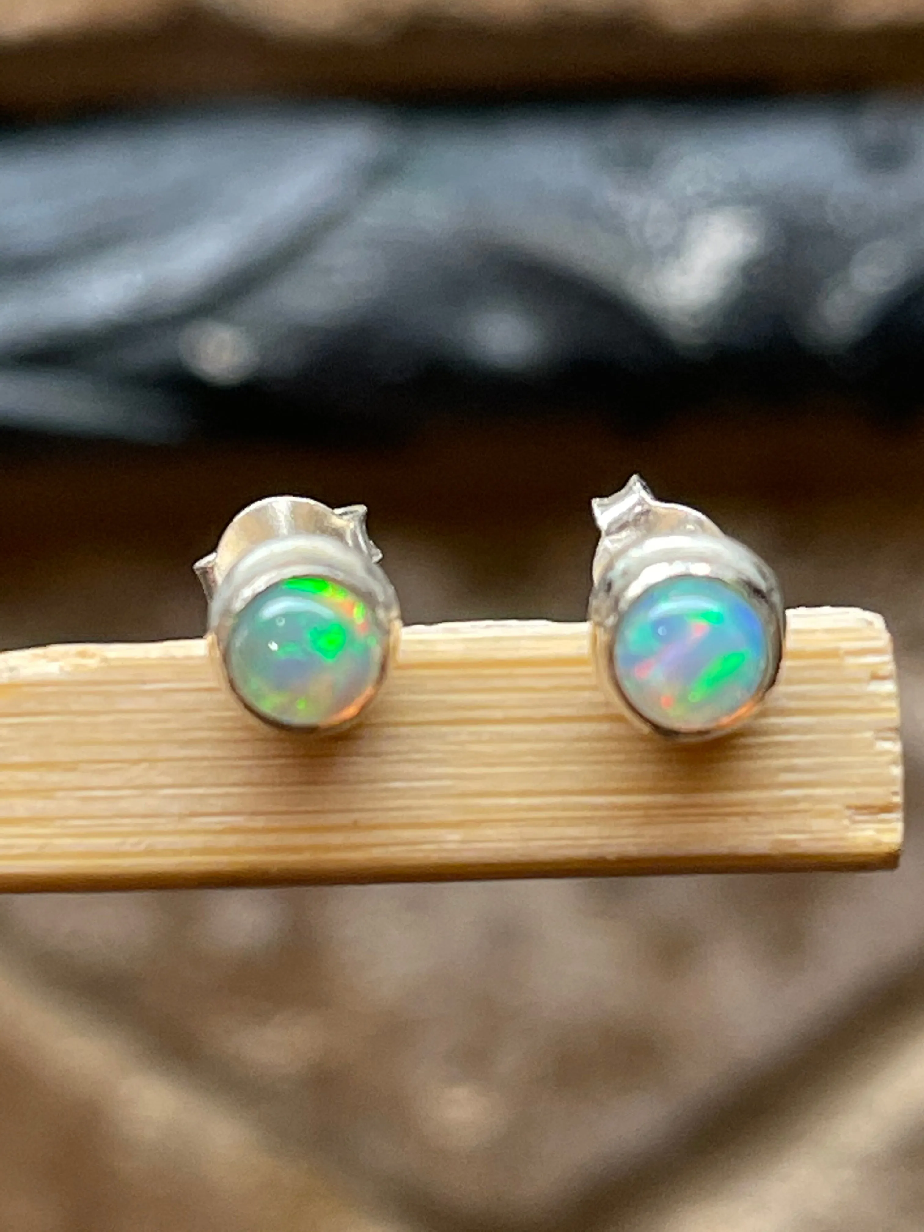 Genuine Ethiopian Opal 925 Solid Sterling Silver Stud Earrings 5mm