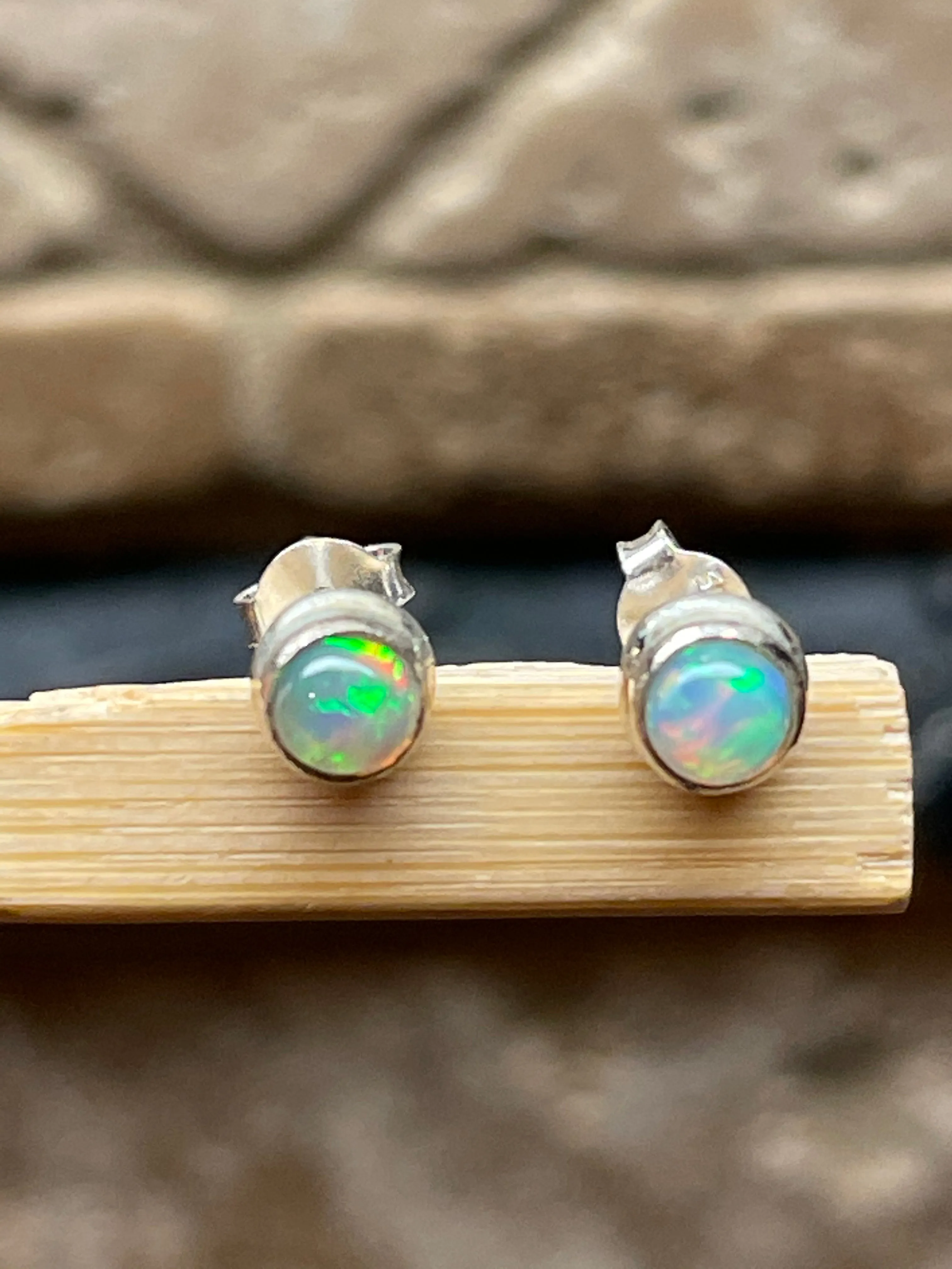 Genuine Ethiopian Opal 925 Solid Sterling Silver Stud Earrings 5mm