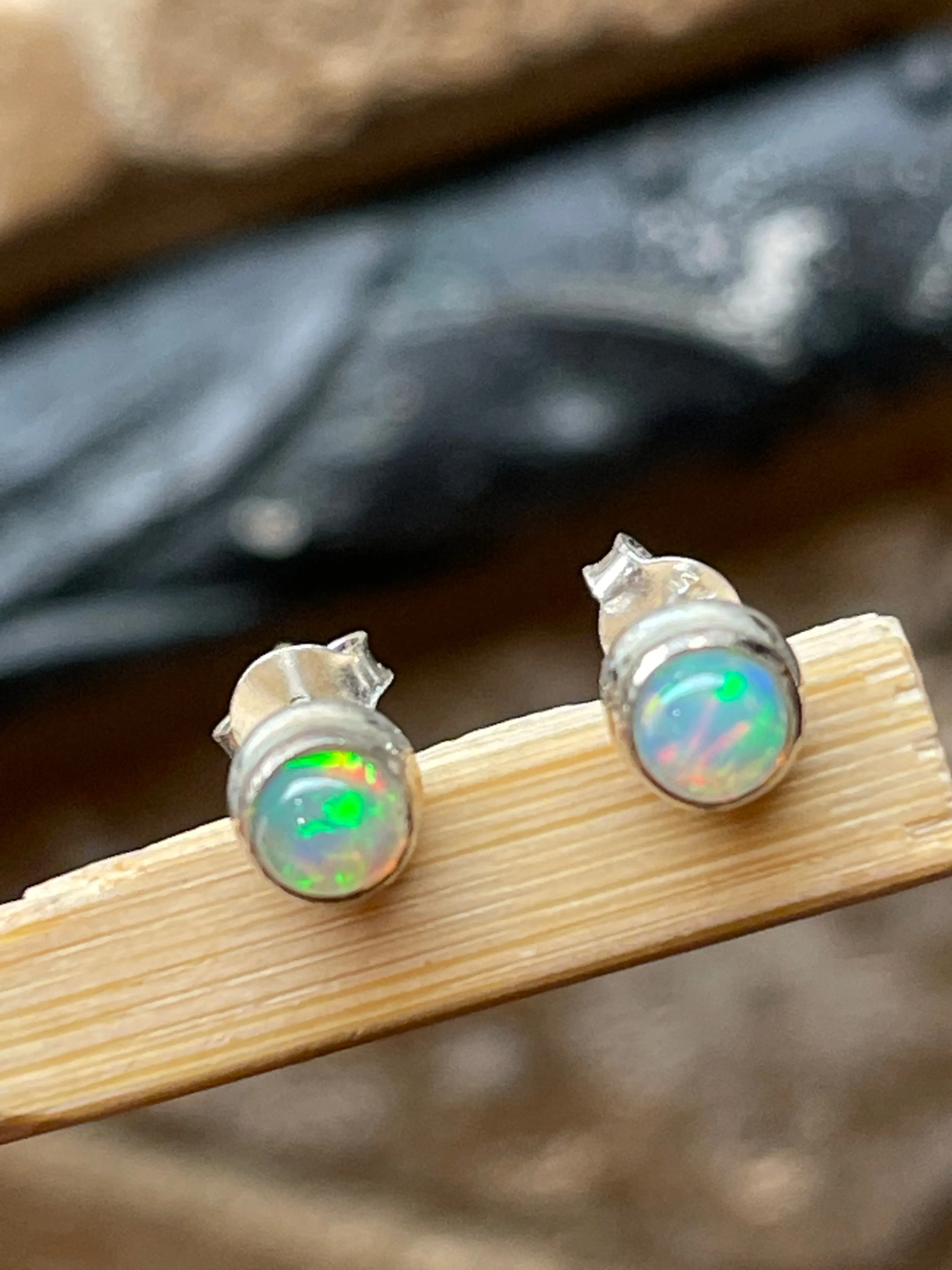Genuine Ethiopian Opal 925 Solid Sterling Silver Stud Earrings 5mm