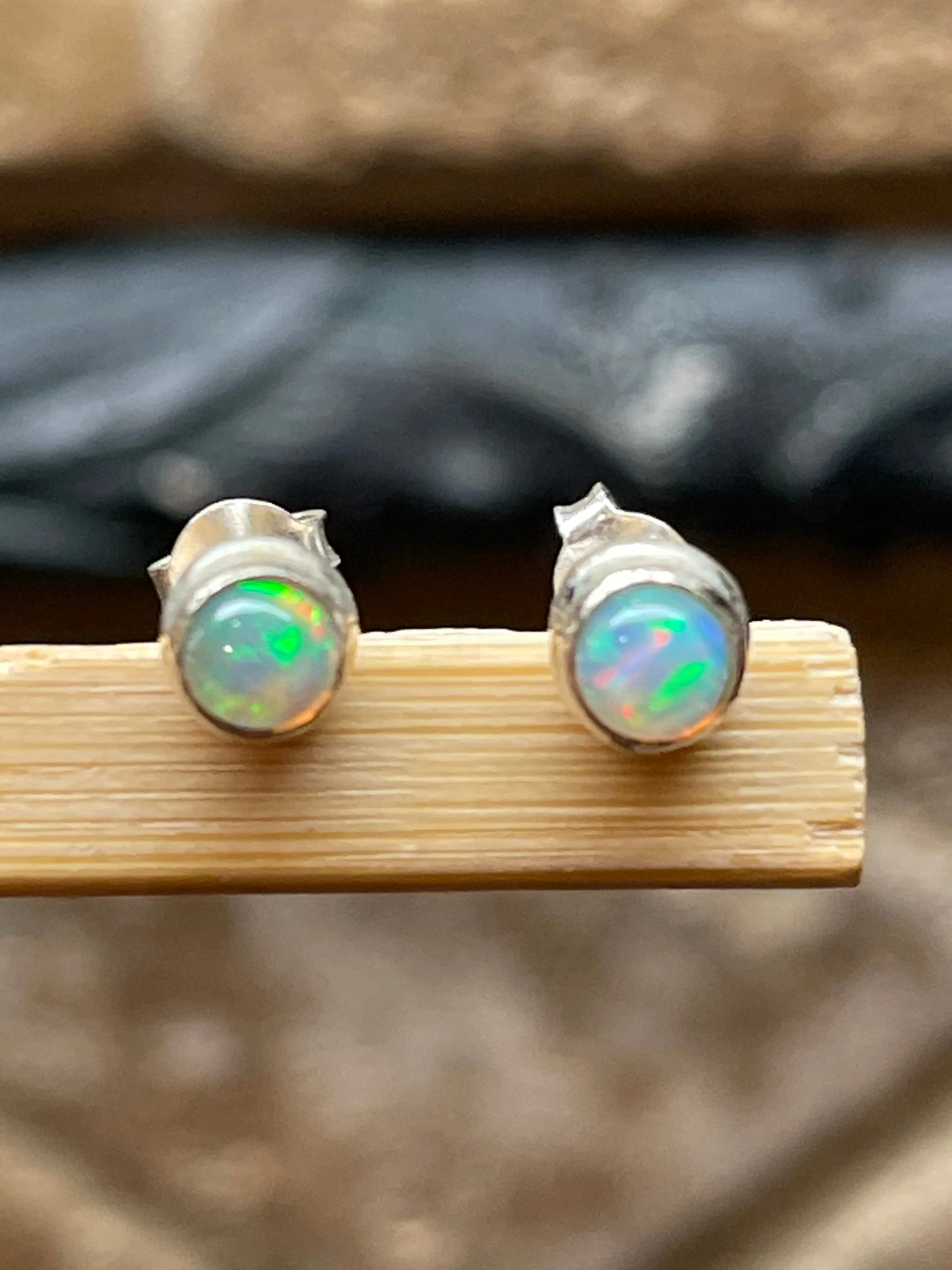 Genuine Ethiopian Opal 925 Solid Sterling Silver Stud Earrings 5mm