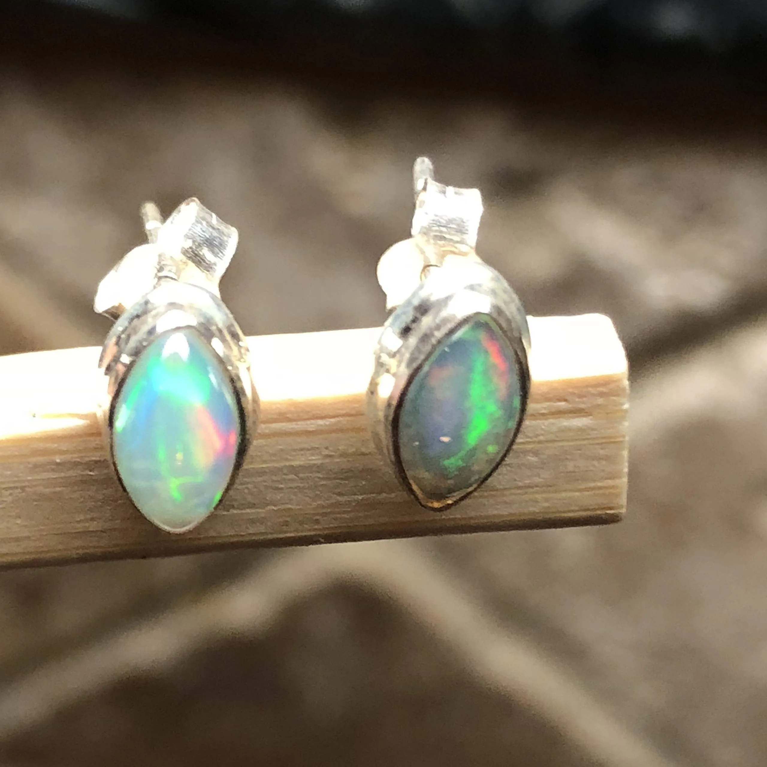 Genuine Ethiopian Opal 925 Solid Sterling Silver Stud Earrings 8mm
