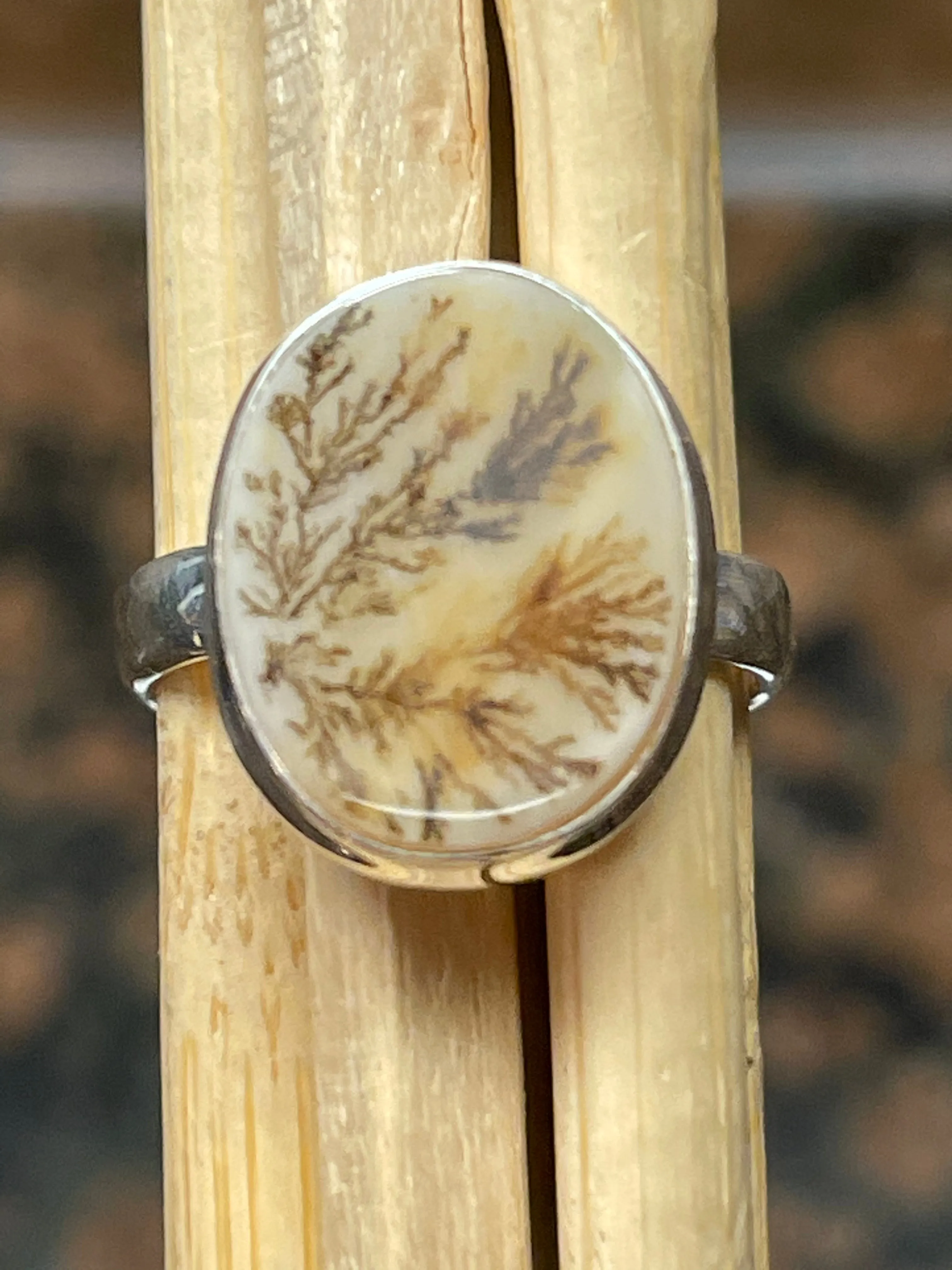 Genuine Georgian Scenic Dendritic Agate 925 Sterling Silver Ring Size 7.75