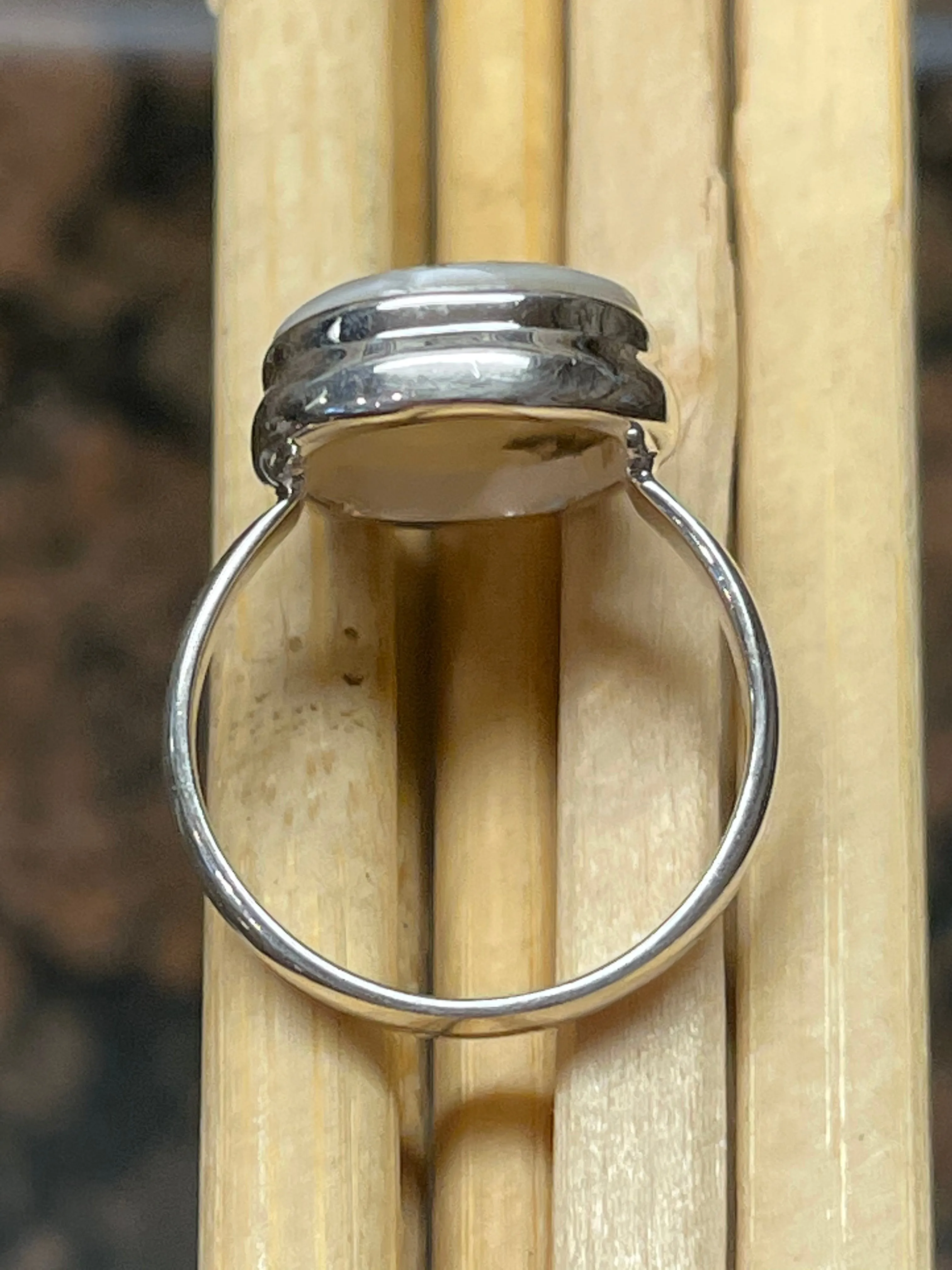 Genuine Georgian Scenic Dendritic Agate 925 Sterling Silver Ring Size 7.75