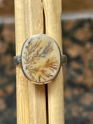 Genuine Georgian Scenic Dendritic Agate 925 Sterling Silver Ring Size 7.75
