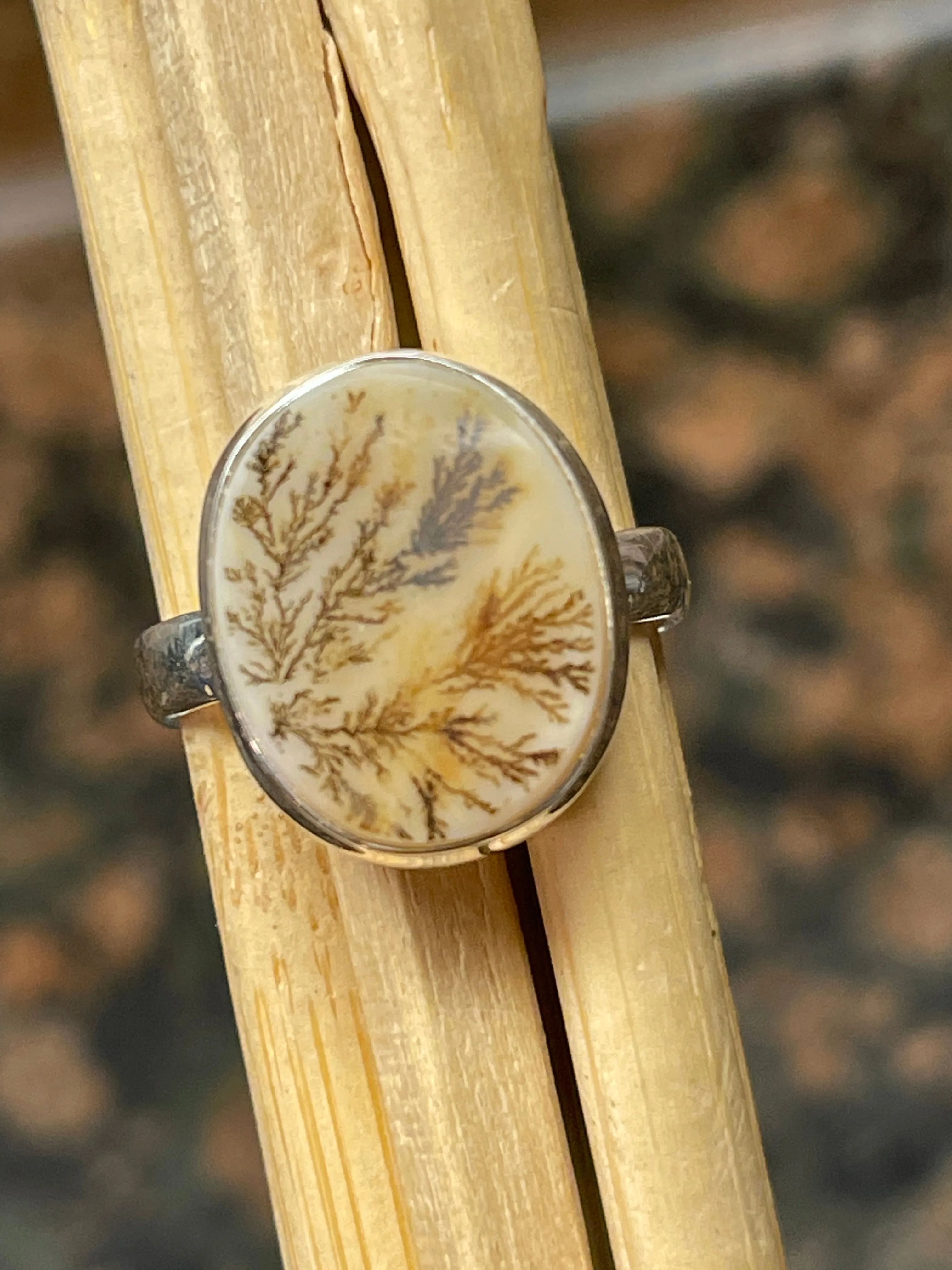 Genuine Georgian Scenic Dendritic Agate 925 Sterling Silver Ring Size 7.75