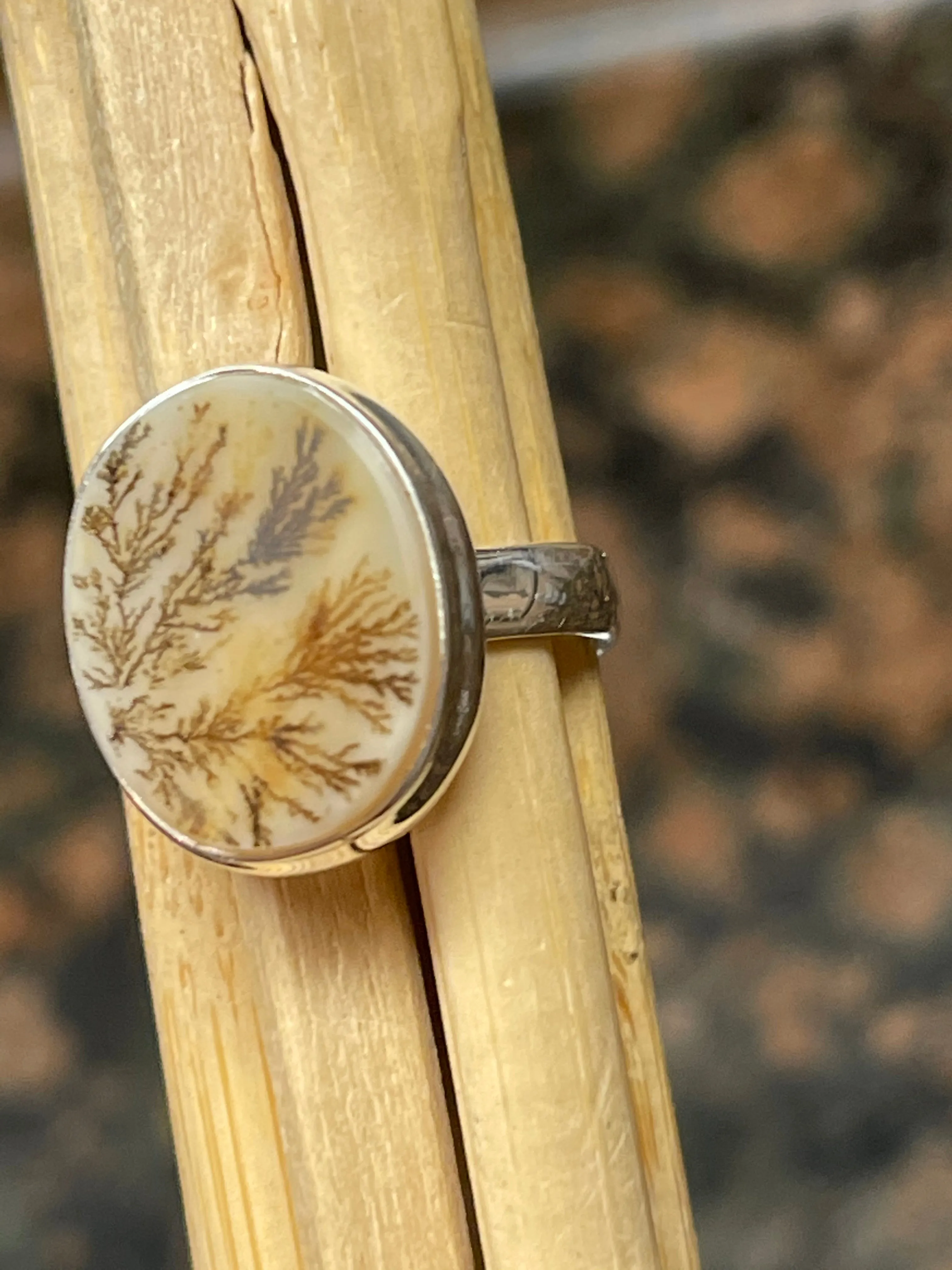 Genuine Georgian Scenic Dendritic Agate 925 Sterling Silver Ring Size 7.75