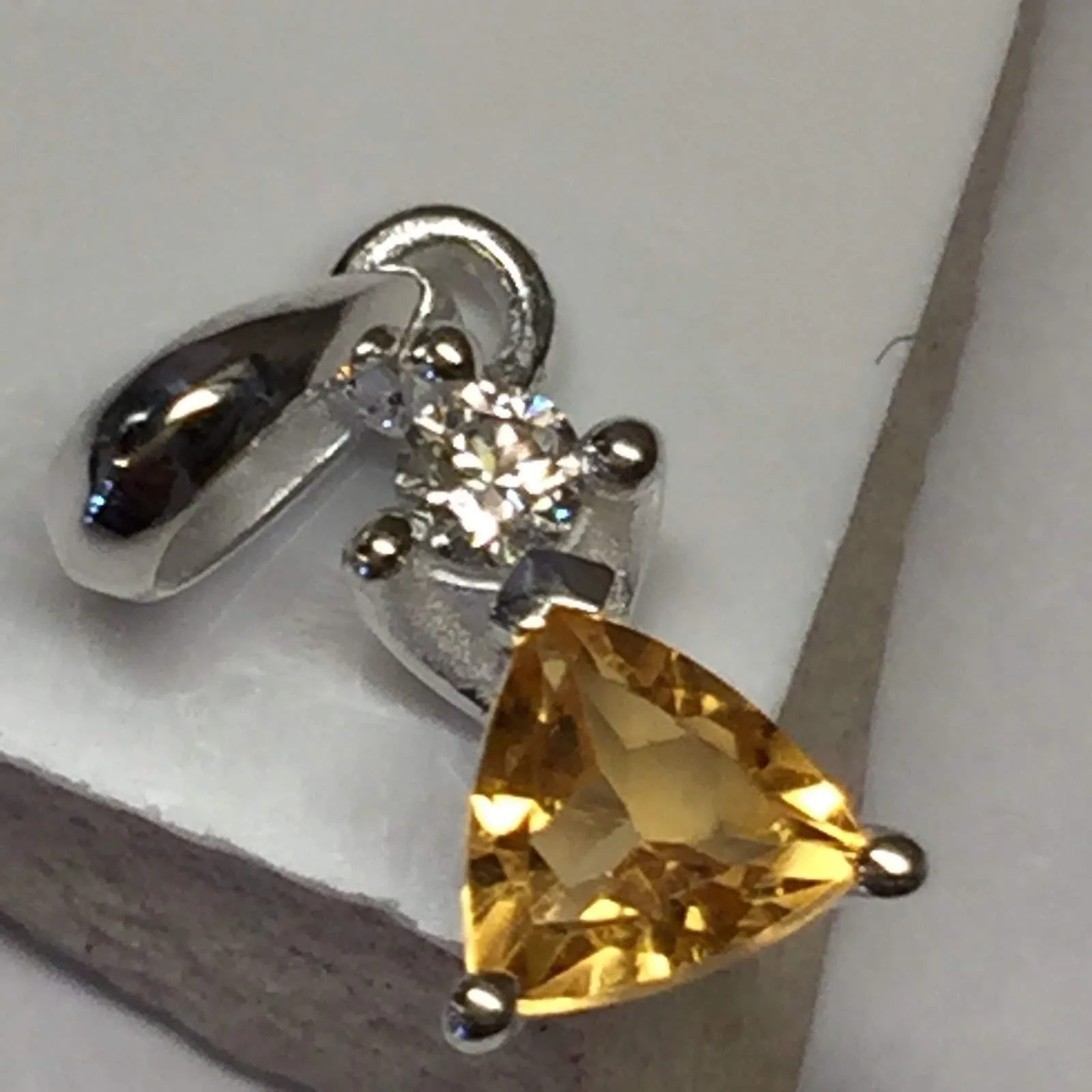 Genuine Golden Citrine 925 Solid Sterling Silver Pendant 15mm