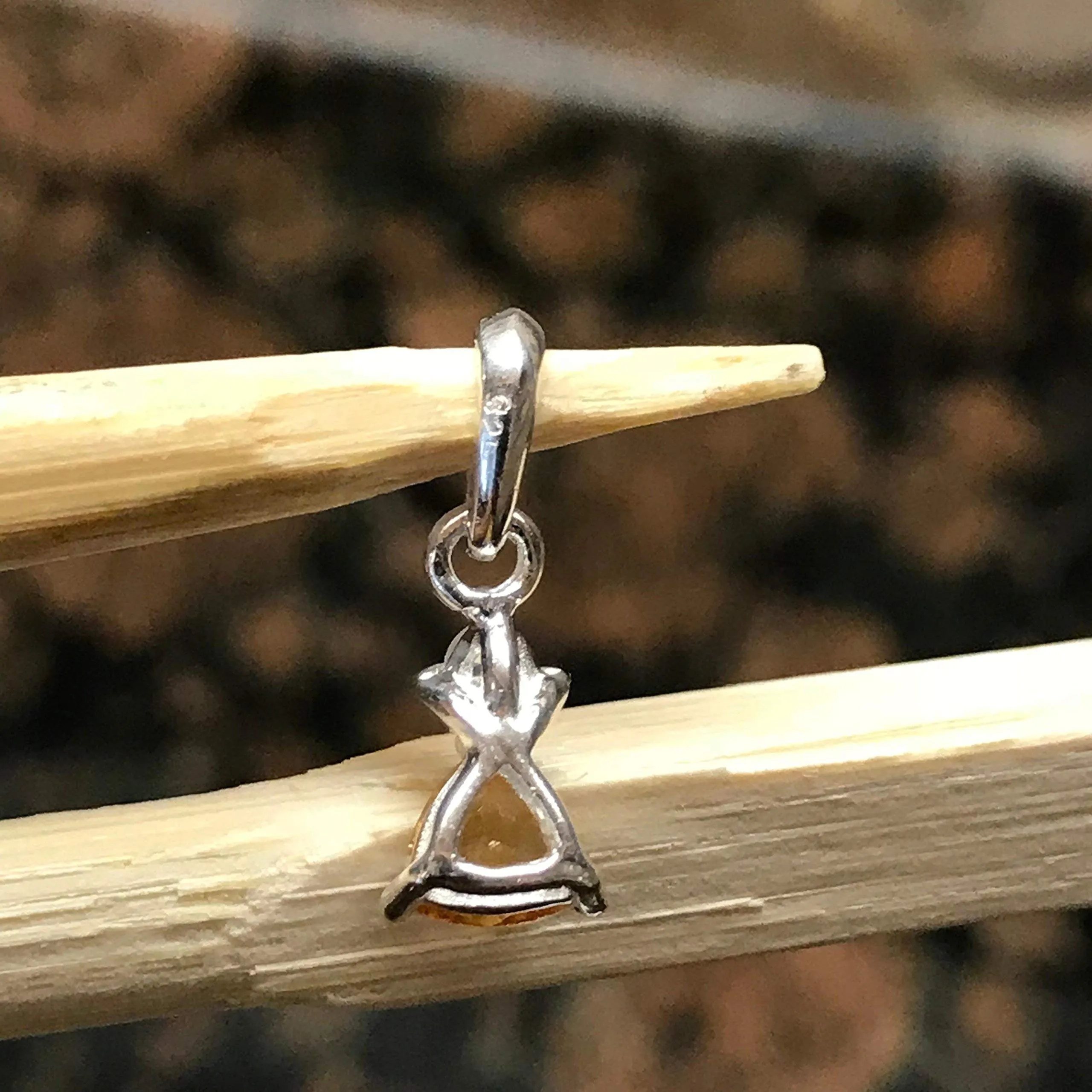 Genuine Golden Citrine 925 Solid Sterling Silver Pendant 15mm