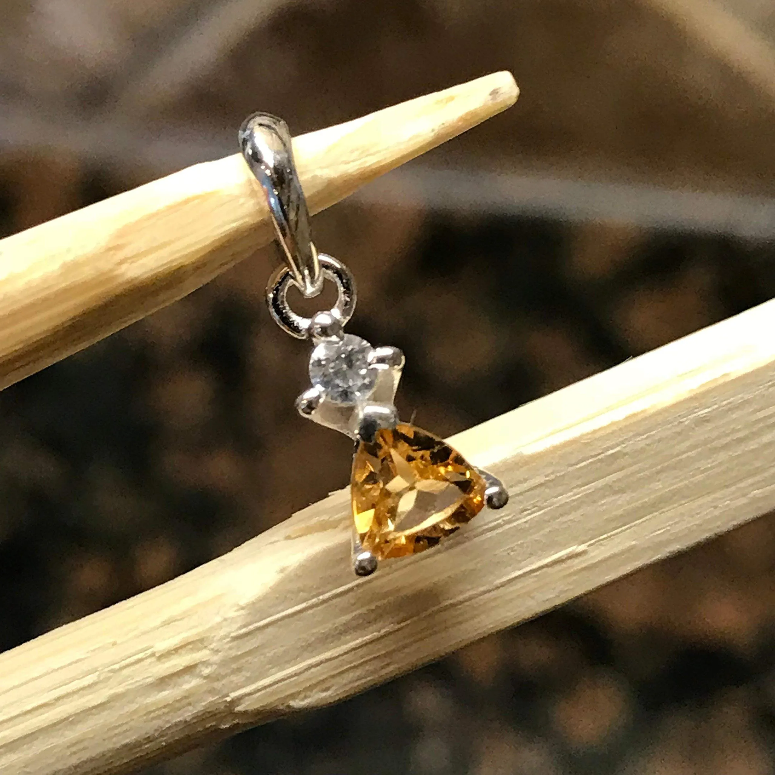 Genuine Golden Citrine 925 Solid Sterling Silver Pendant 15mm