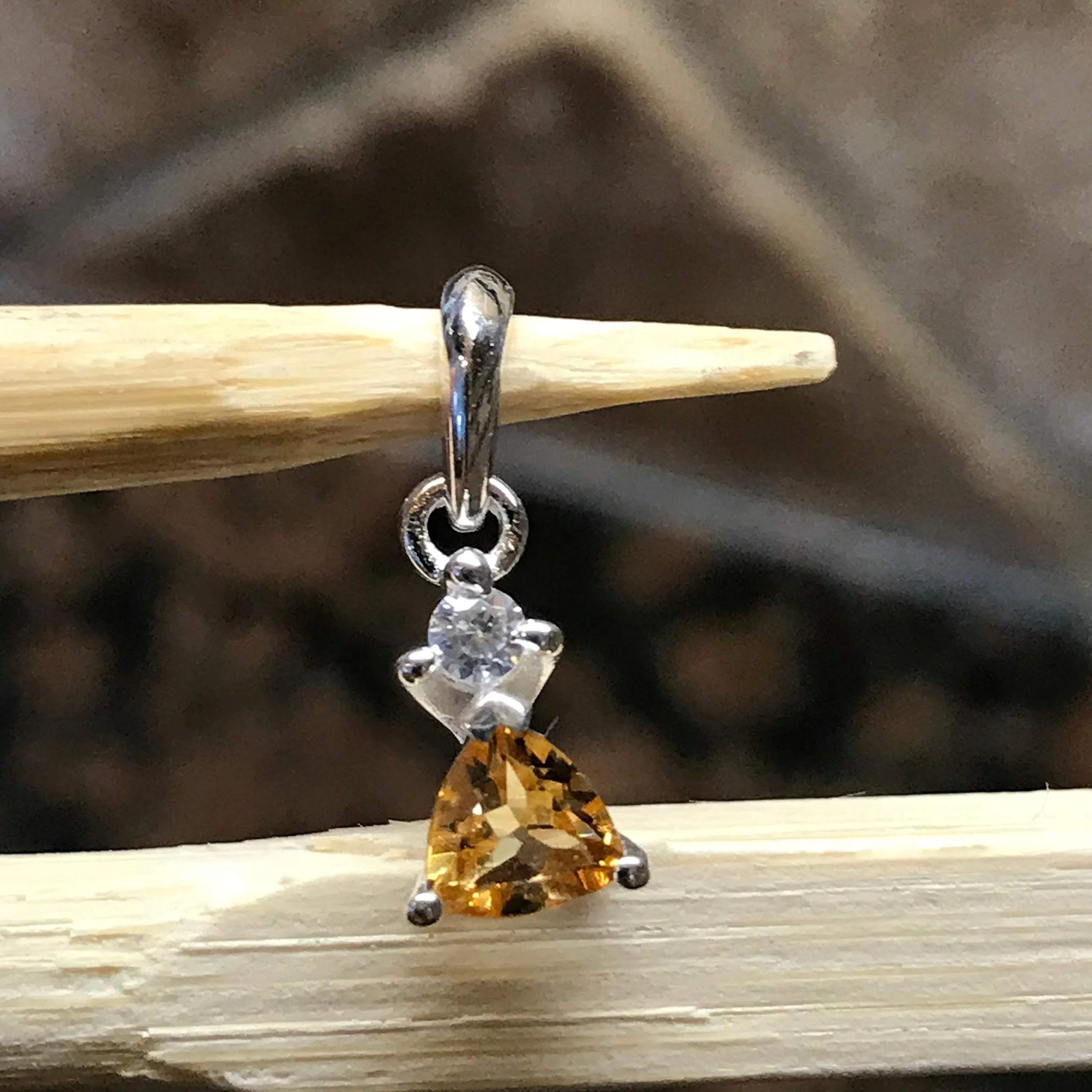 Genuine Golden Citrine 925 Solid Sterling Silver Pendant 15mm