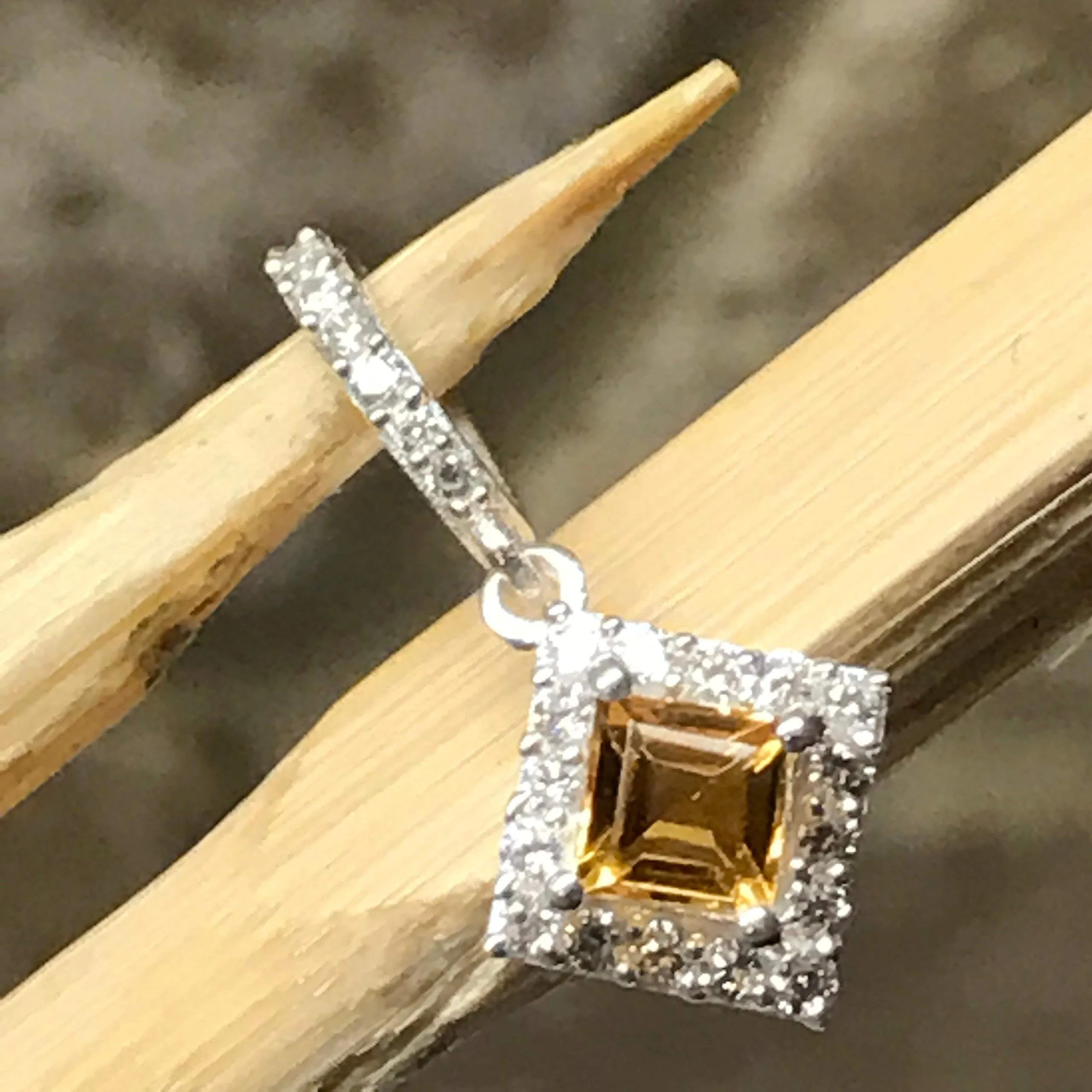 Genuine Golden Citrine 925 Solid Sterling Silver Pendant 20mm