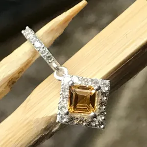 Genuine Golden Citrine 925 Solid Sterling Silver Pendant 20mm