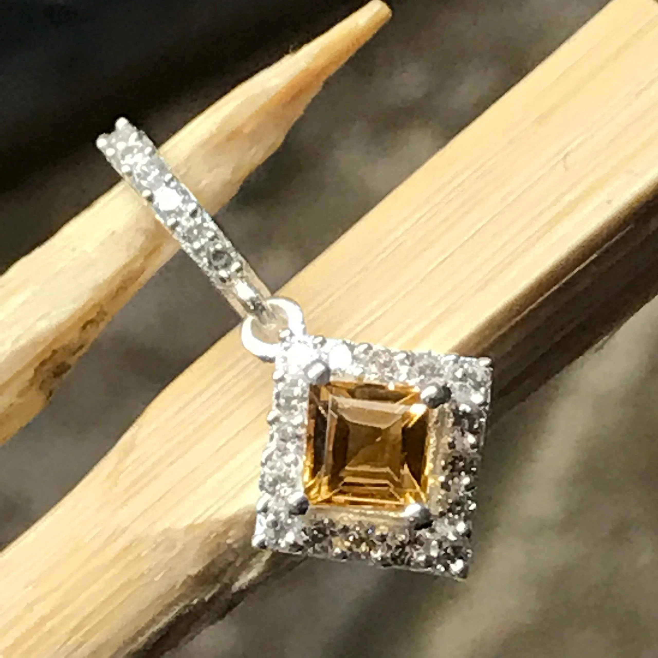 Genuine Golden Citrine 925 Solid Sterling Silver Pendant 20mm