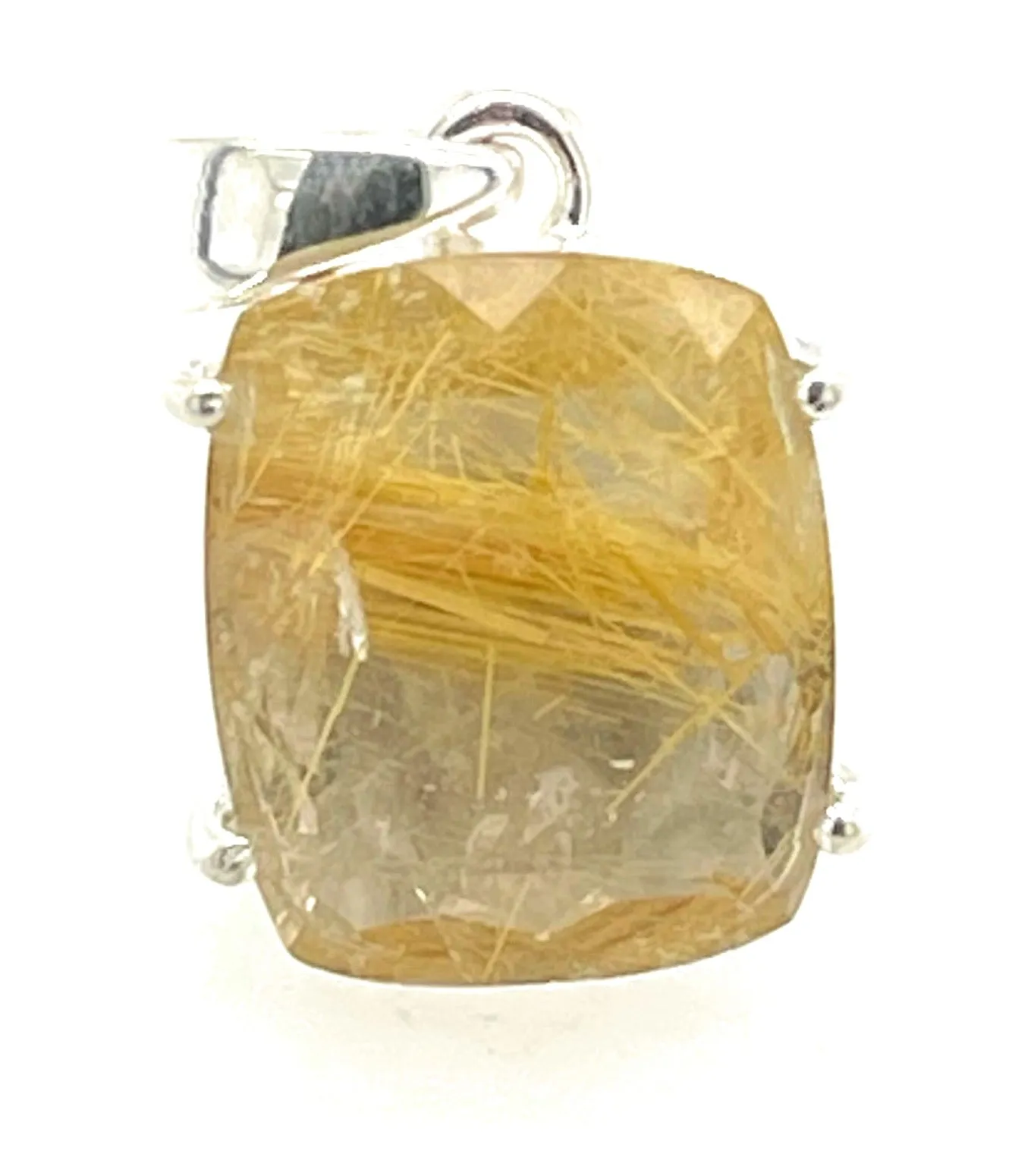 Genuine Golden Rutilated Quartz 925 Solid Sterling Silver Pendant 24mm