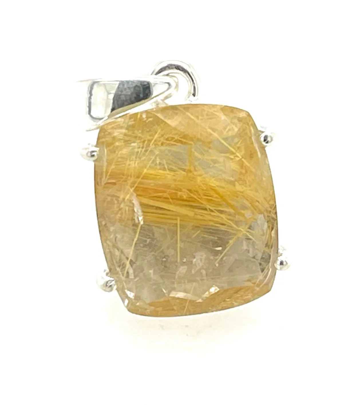 Genuine Golden Rutilated Quartz 925 Solid Sterling Silver Pendant 24mm