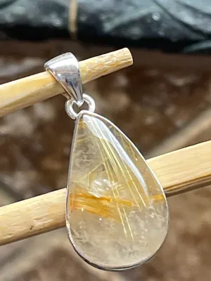 Genuine Golden Rutilated Quartz 925 Solid Sterling Silver Pendant 50mm