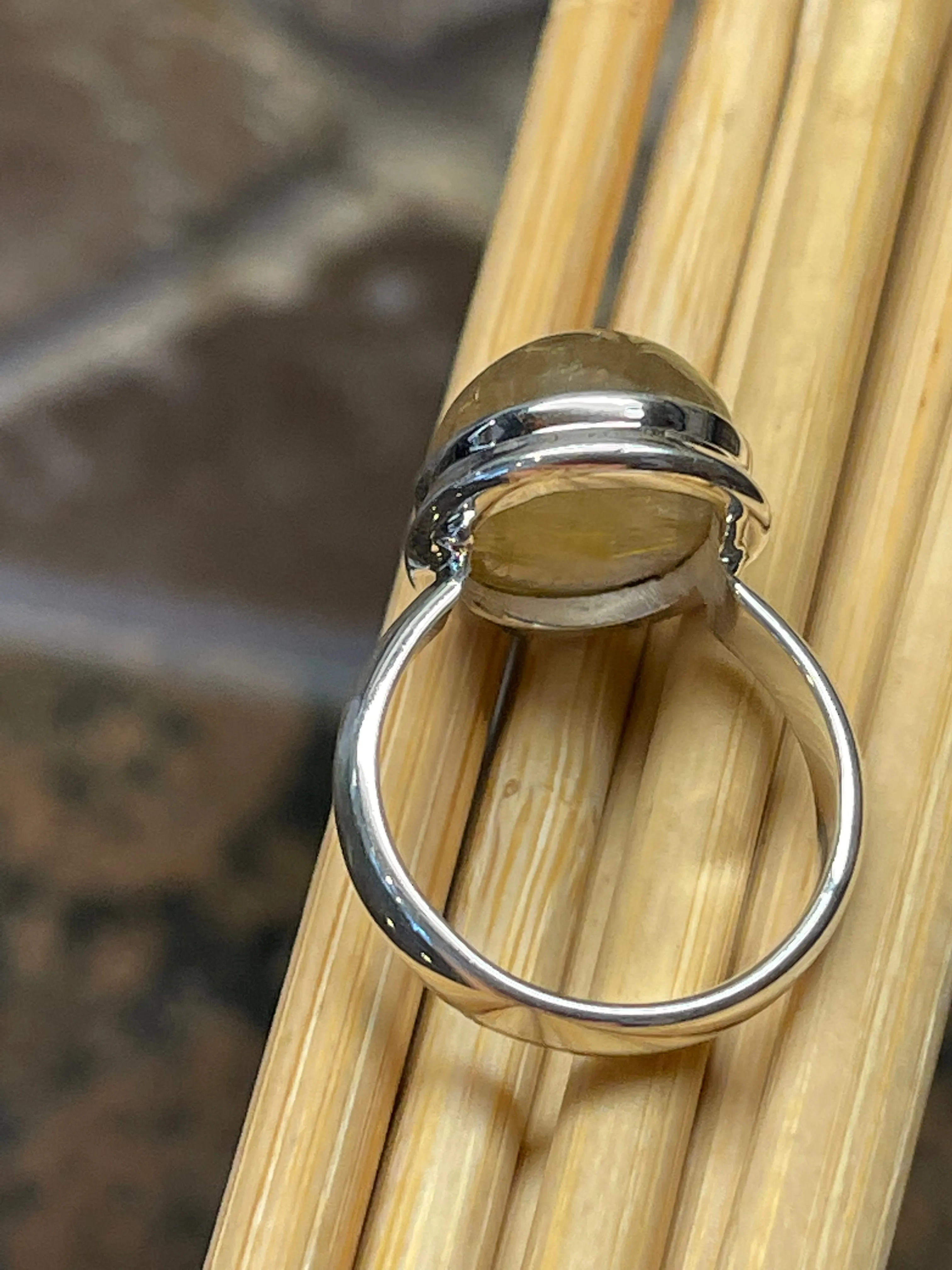 Genuine Golden Rutilated Quartz 925 Solid Sterling Silver Ring Size 6.75