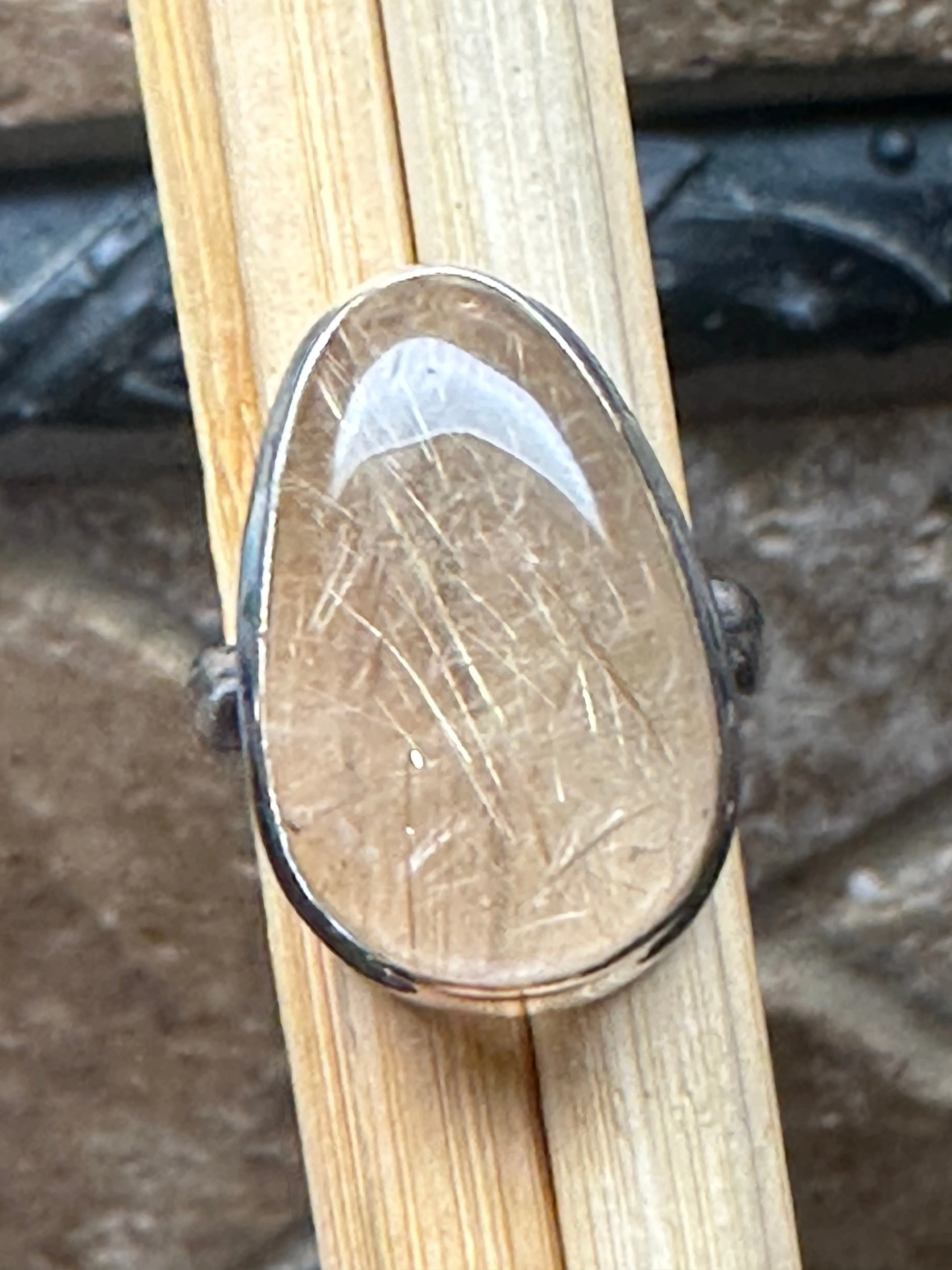 Genuine Golden Rutilated Quartz 925 Solid Sterling Silver Ring Size 6.75