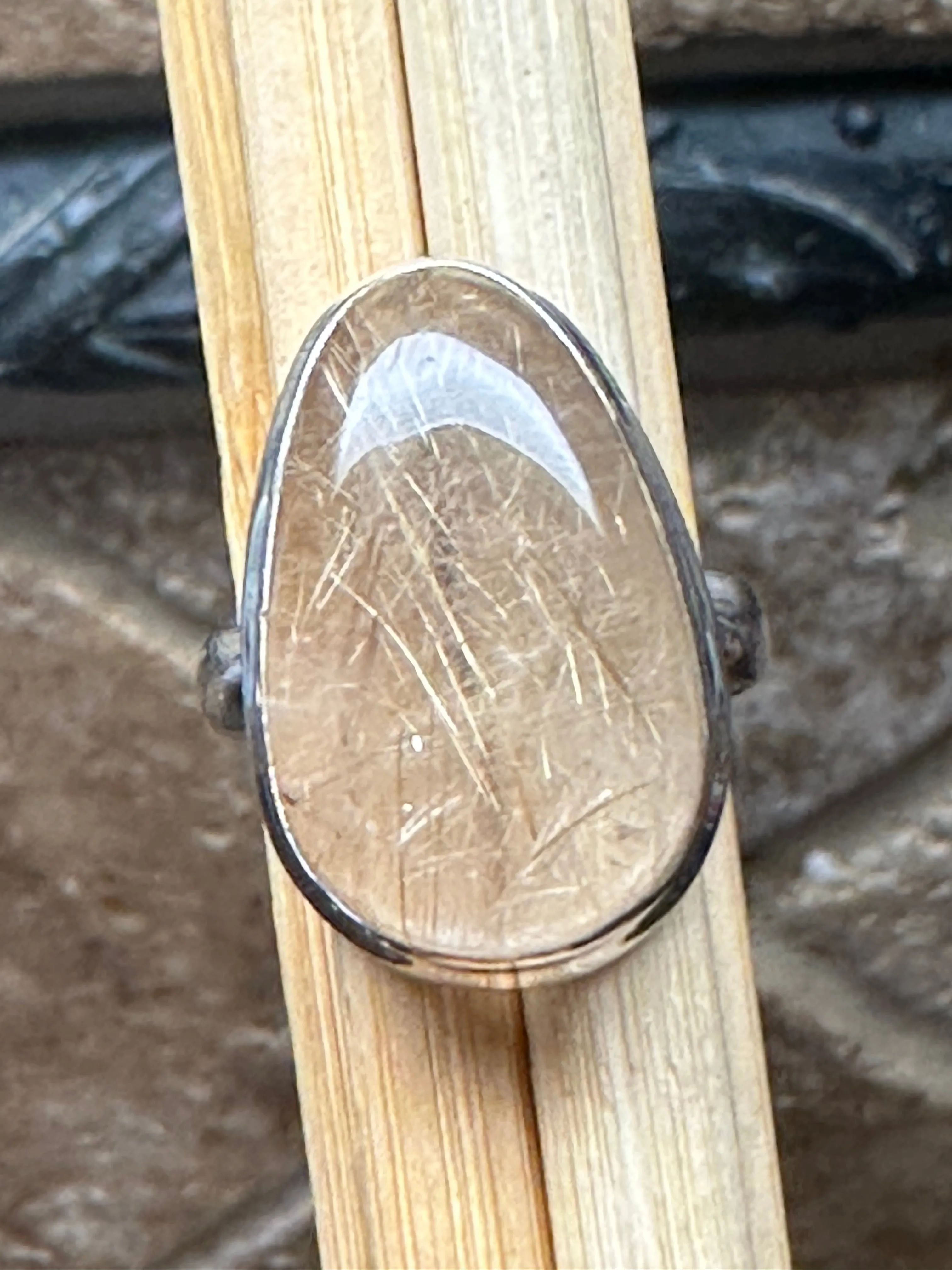 Genuine Golden Rutilated Quartz 925 Solid Sterling Silver Ring Size 6.75