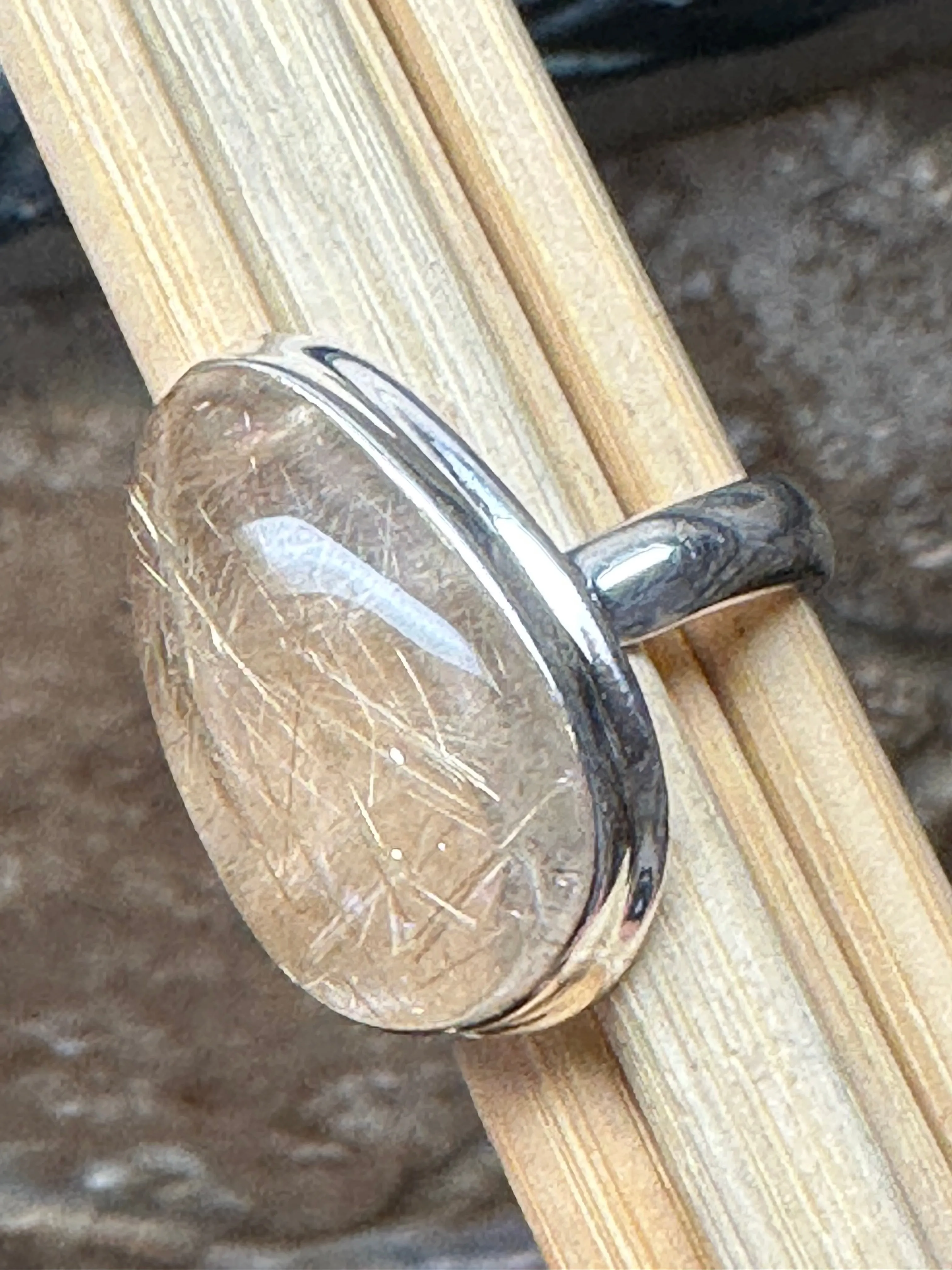 Genuine Golden Rutilated Quartz 925 Solid Sterling Silver Ring Size 6.75