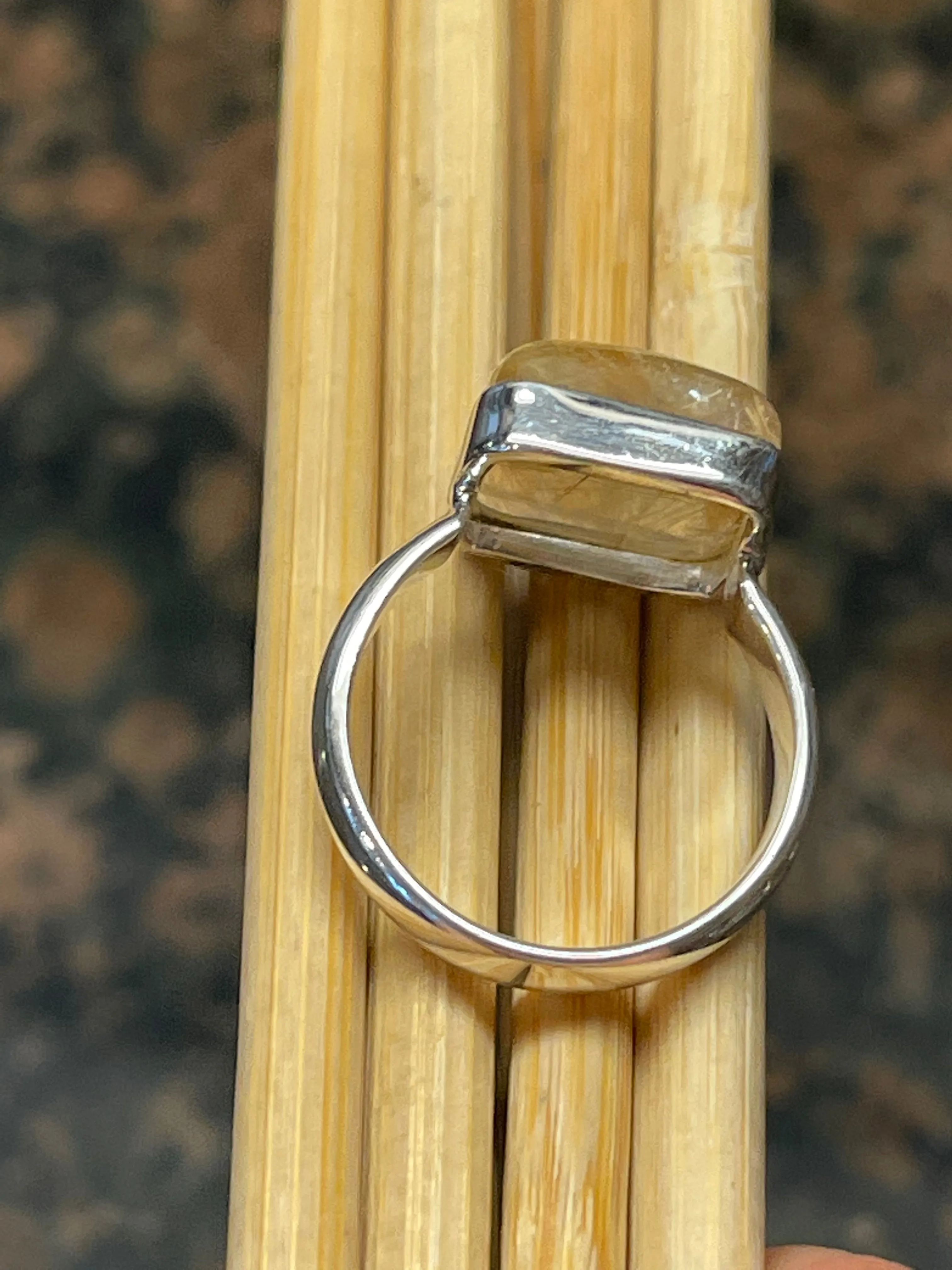 Genuine Golden Rutilated Quartz 925 Solid Sterling Silver Ring Size 7.25
